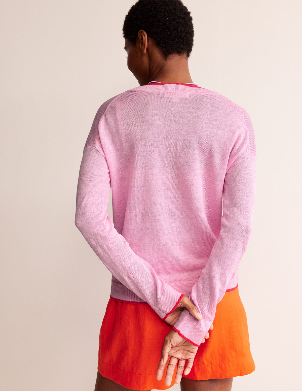 Maggie V-Neck Linen Cardigan-Sweet Lilac Pink-3