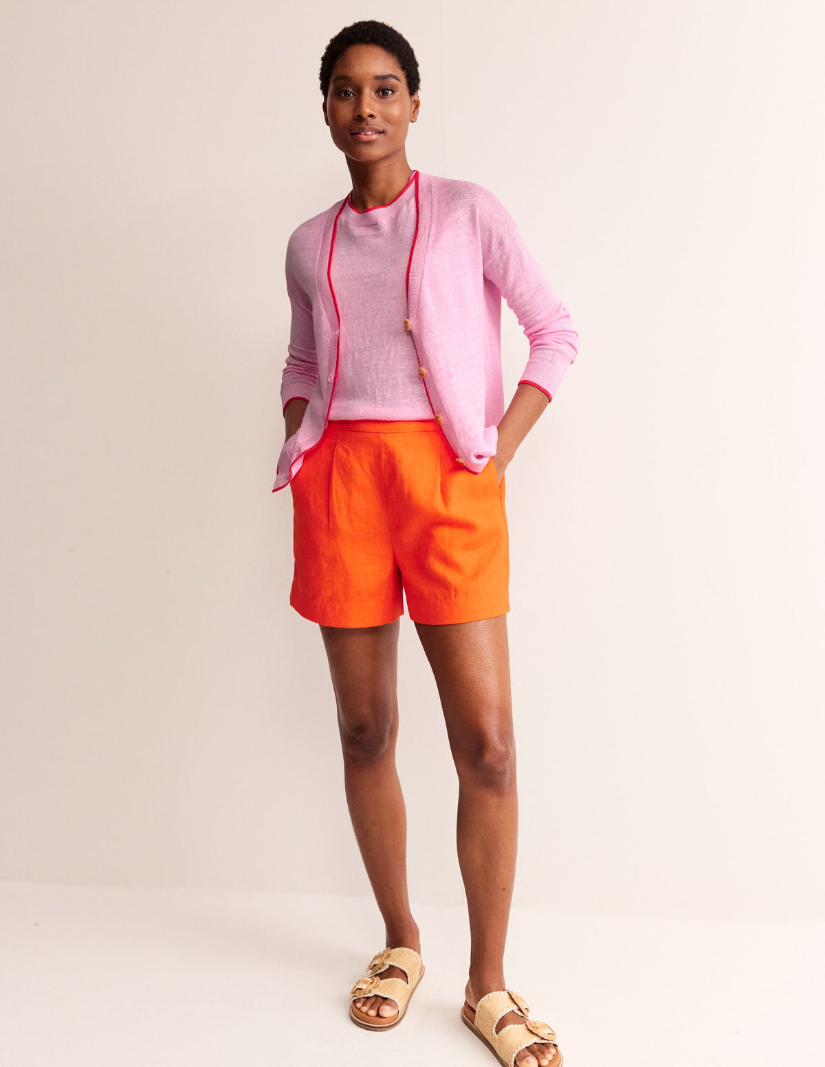 Maggie V-Neck Linen Cardigan-Sweet Lilac Pink-4
