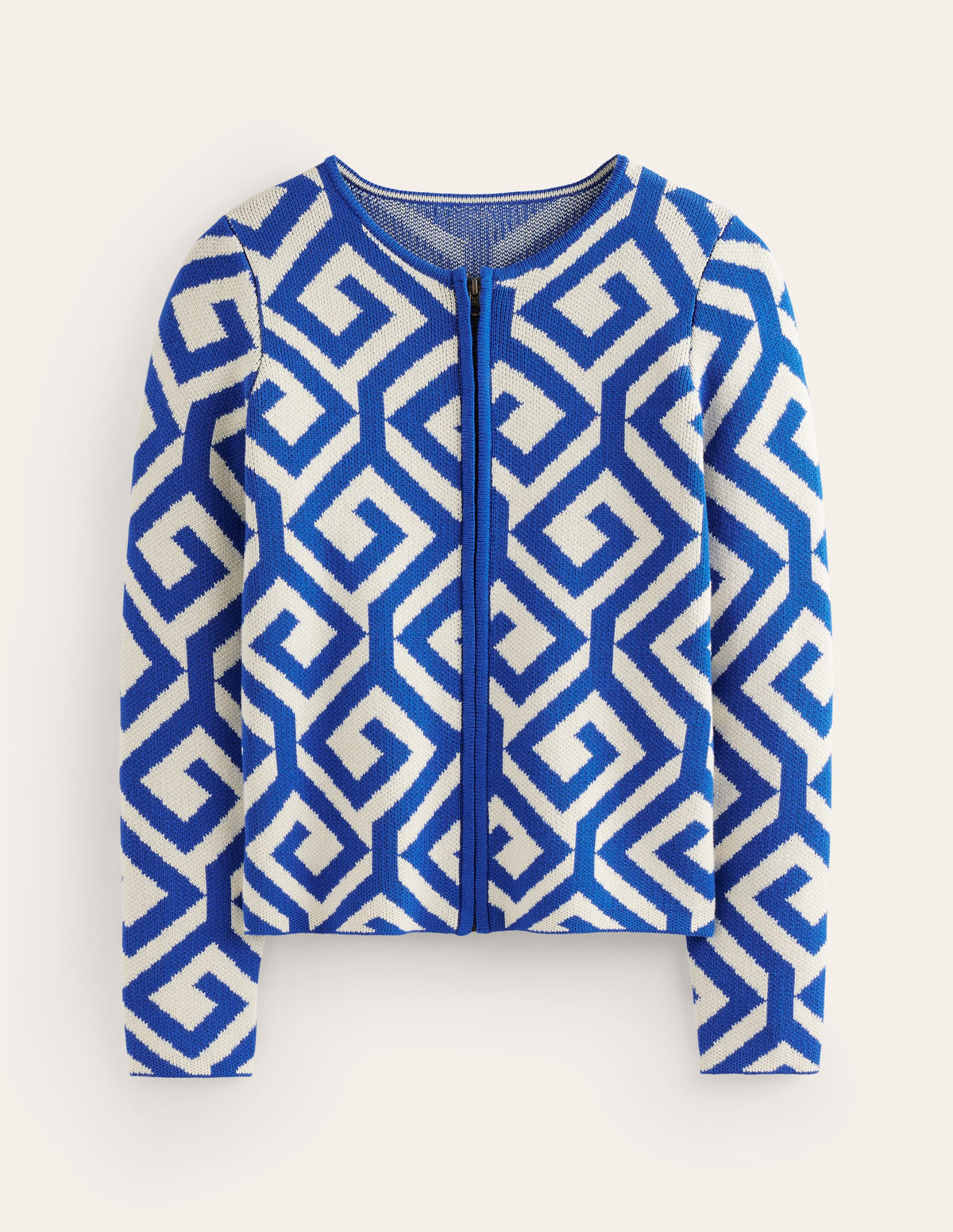Jacquard Zip Up Cardigan-Mariner Blue, Maze - Image 5