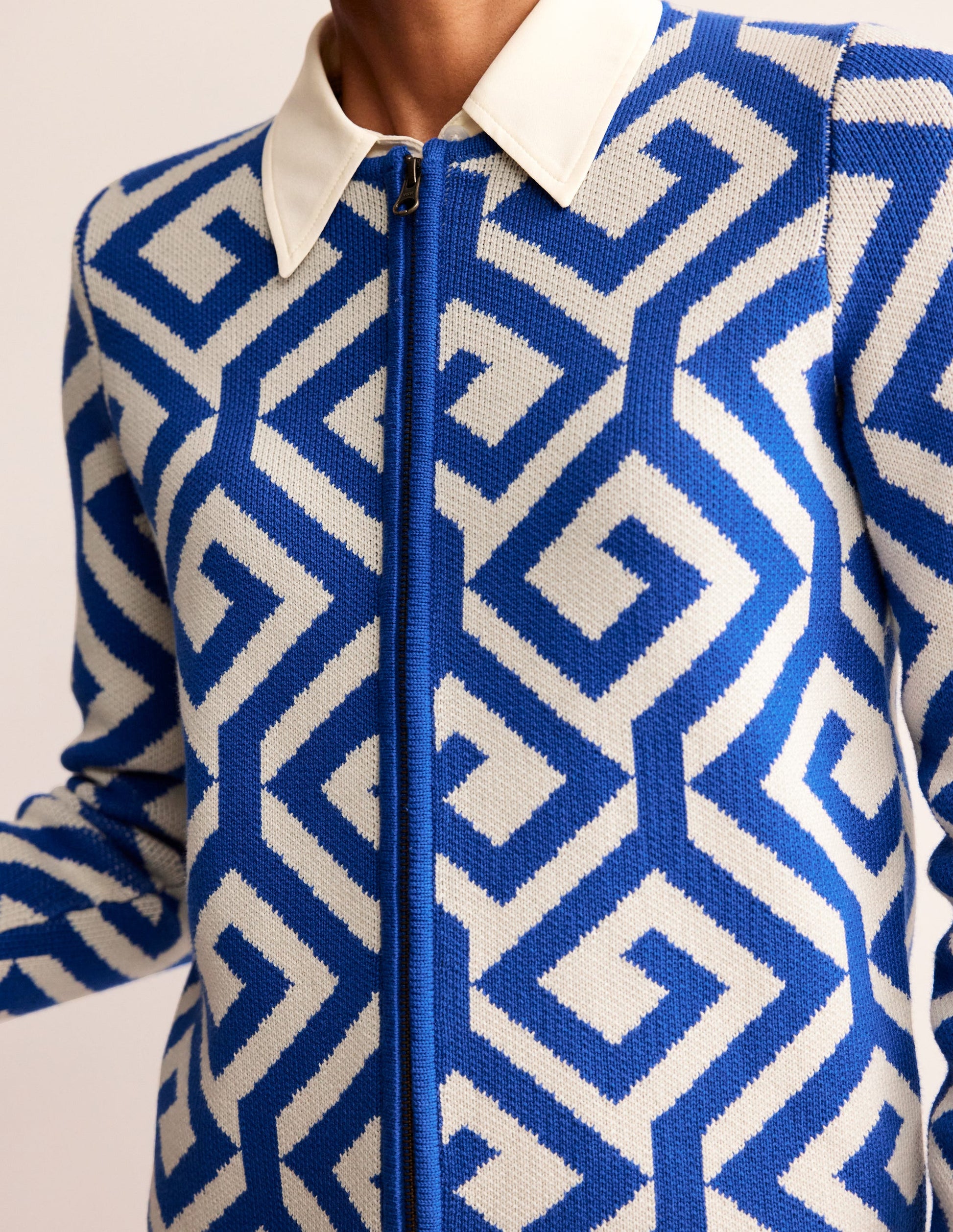 Jacquard Zip Up Cardigan-Mariner Blue, Maze-2
