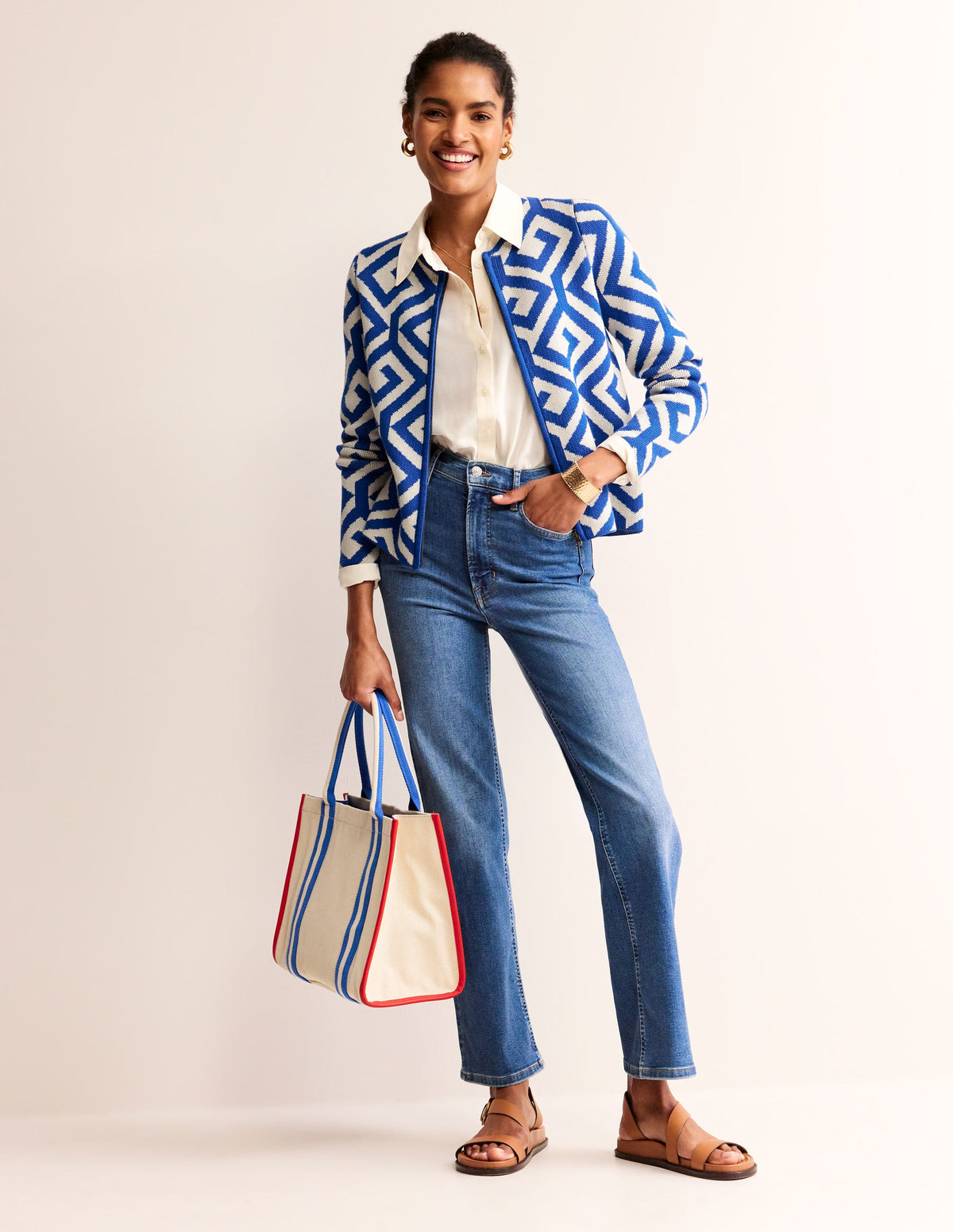 Jacquard Zip Up Cardigan-Mariner Blue, Maze - Image 4
