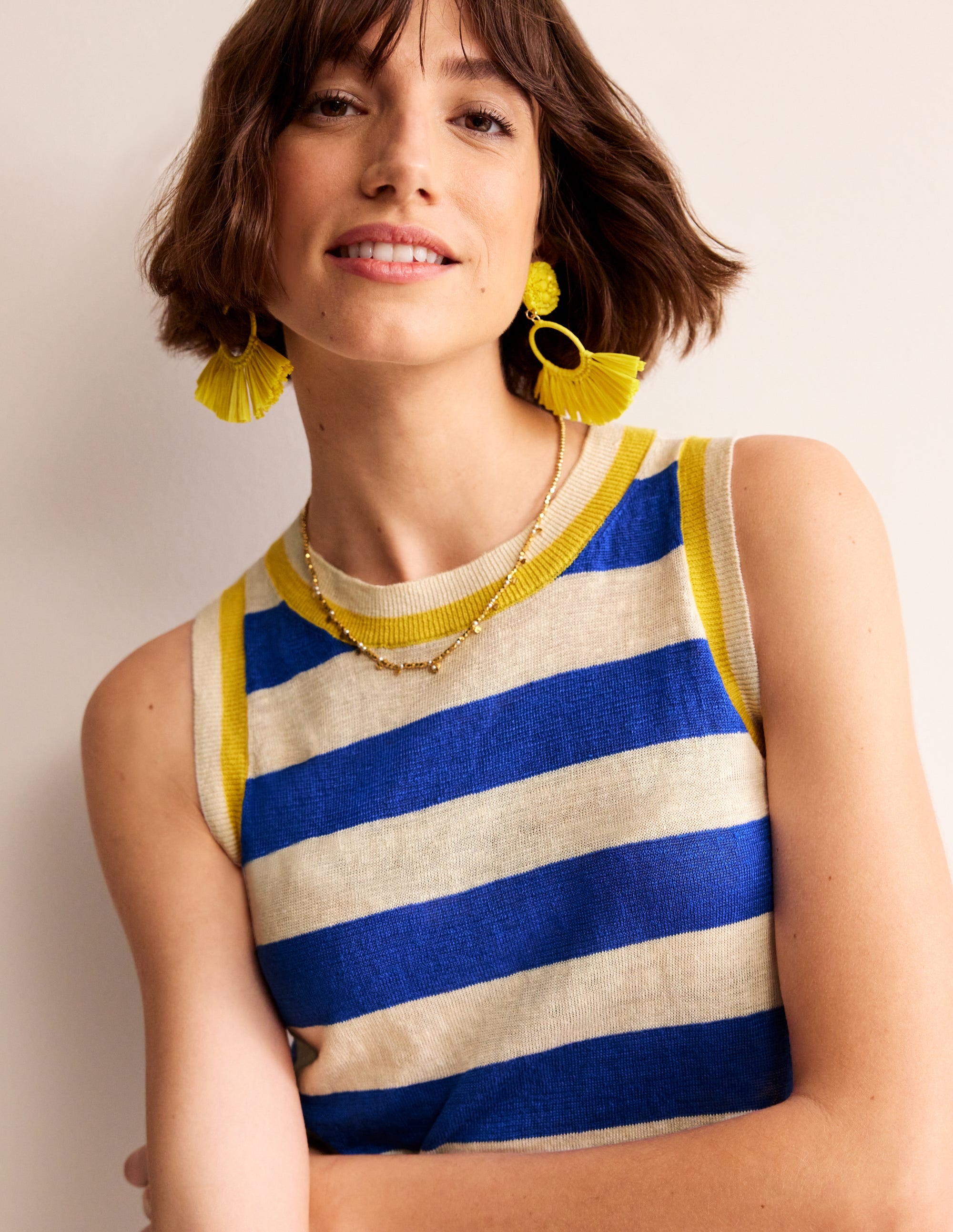 Maggie Linen Vest-Mariner Blue/ Warm Ivory - Image 2