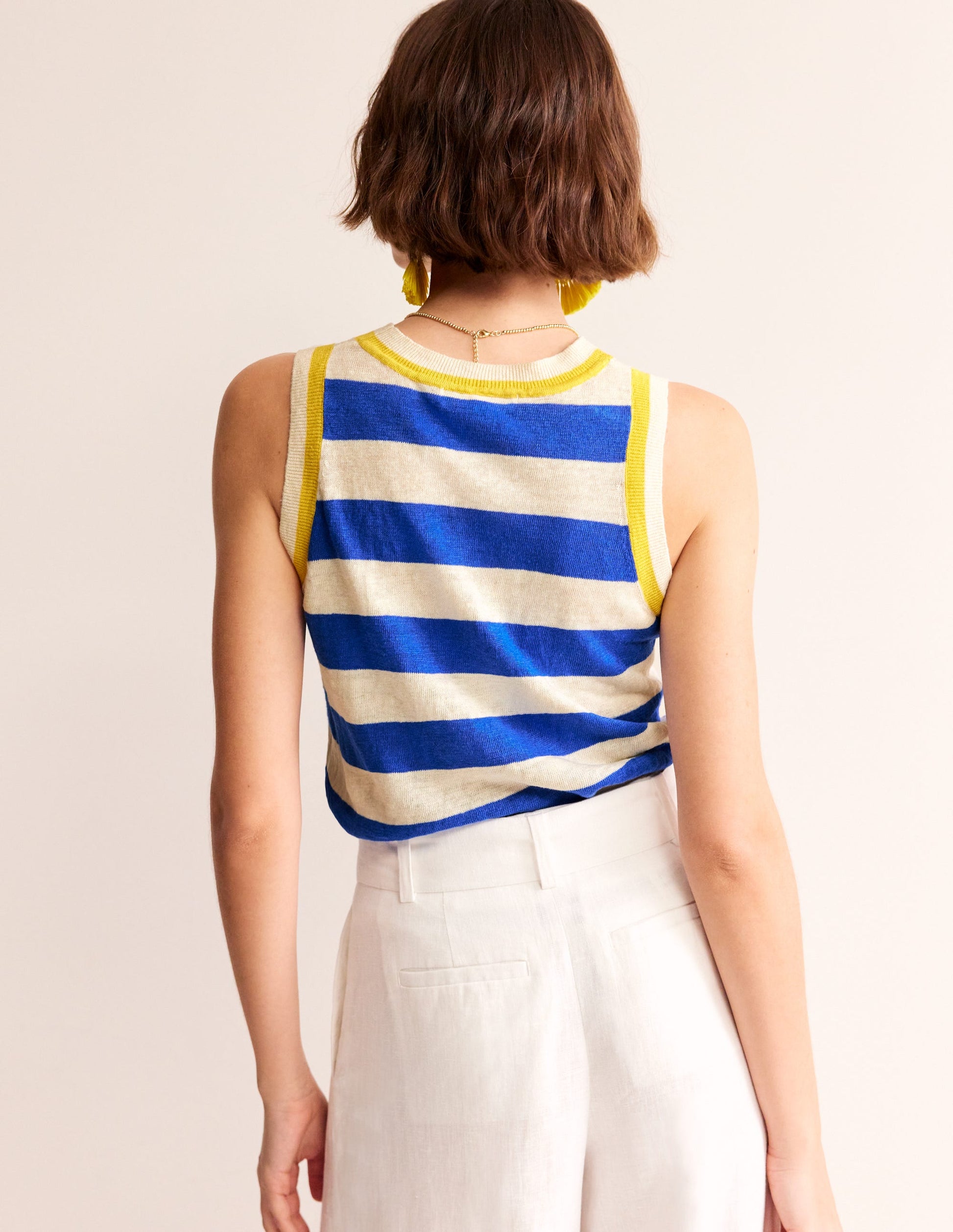 Maggie Linen Vest-Mariner Blue/ Warm Ivory-3