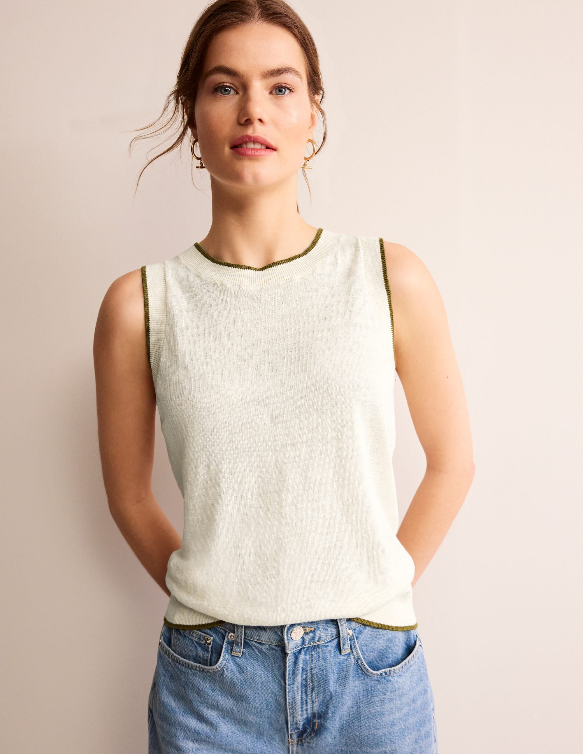 Maggie Linen Vest-Warm Ivory - Image 1