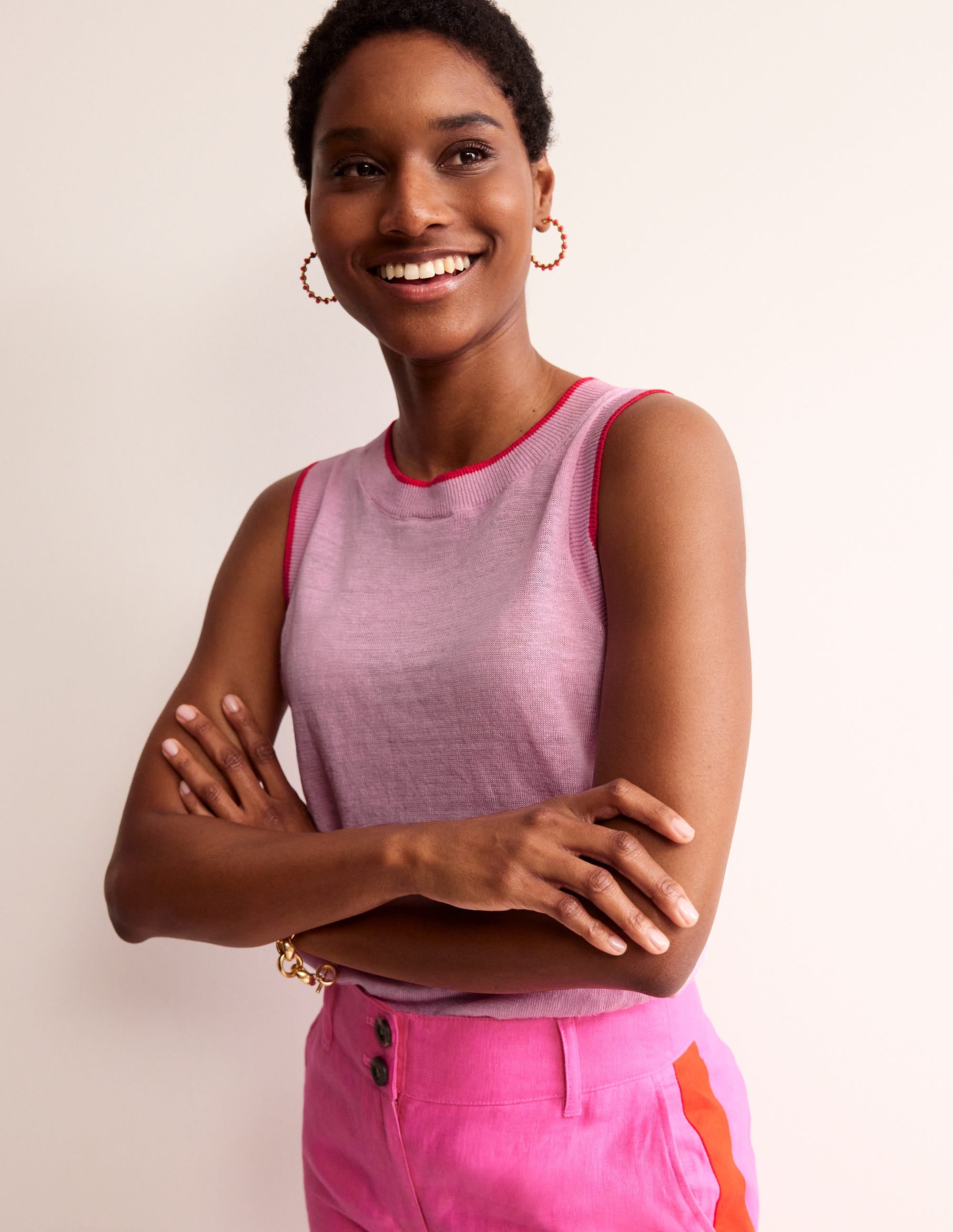 Maggie Linen Vest-Soft Peony Pink - Image 1