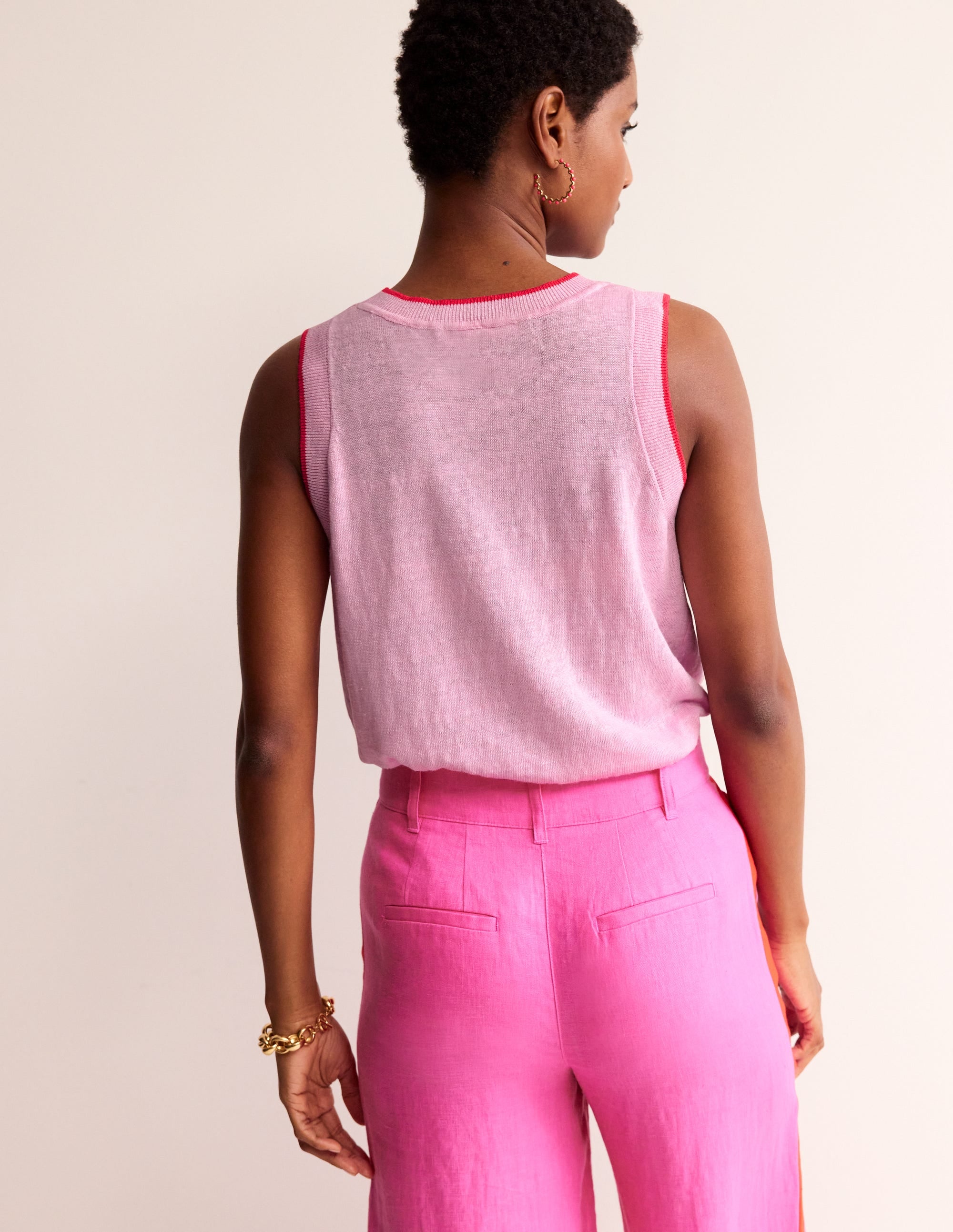 Maggie Linen Vest-Soft Peony Pink - Image 3