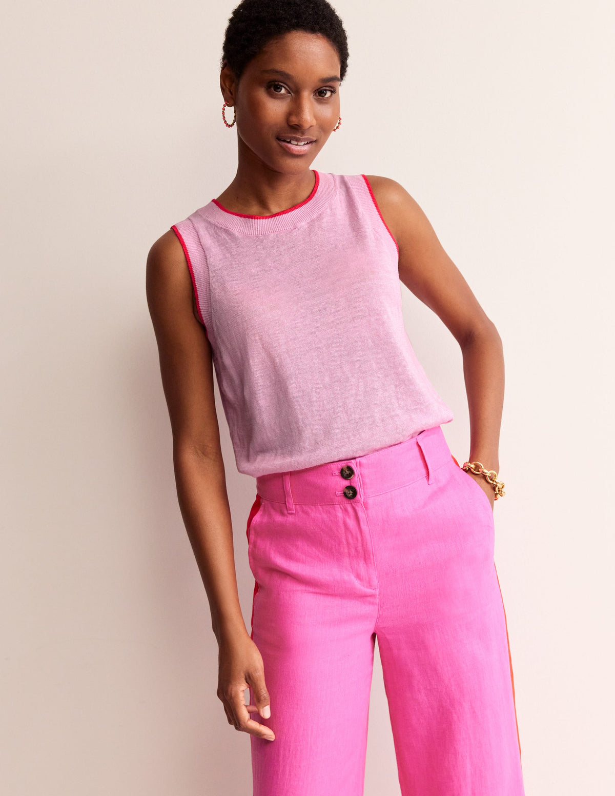 Maggie Linen Vest-Soft Peony Pink-4