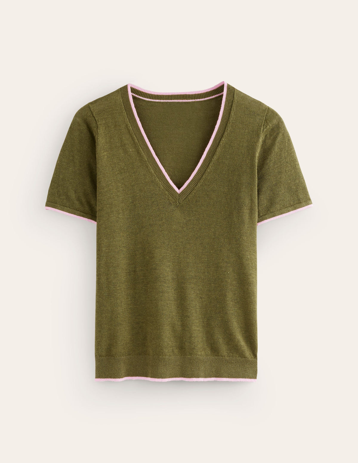 Maggie V-Neck Linen T-Shirt-Mayfly Green - Image 5