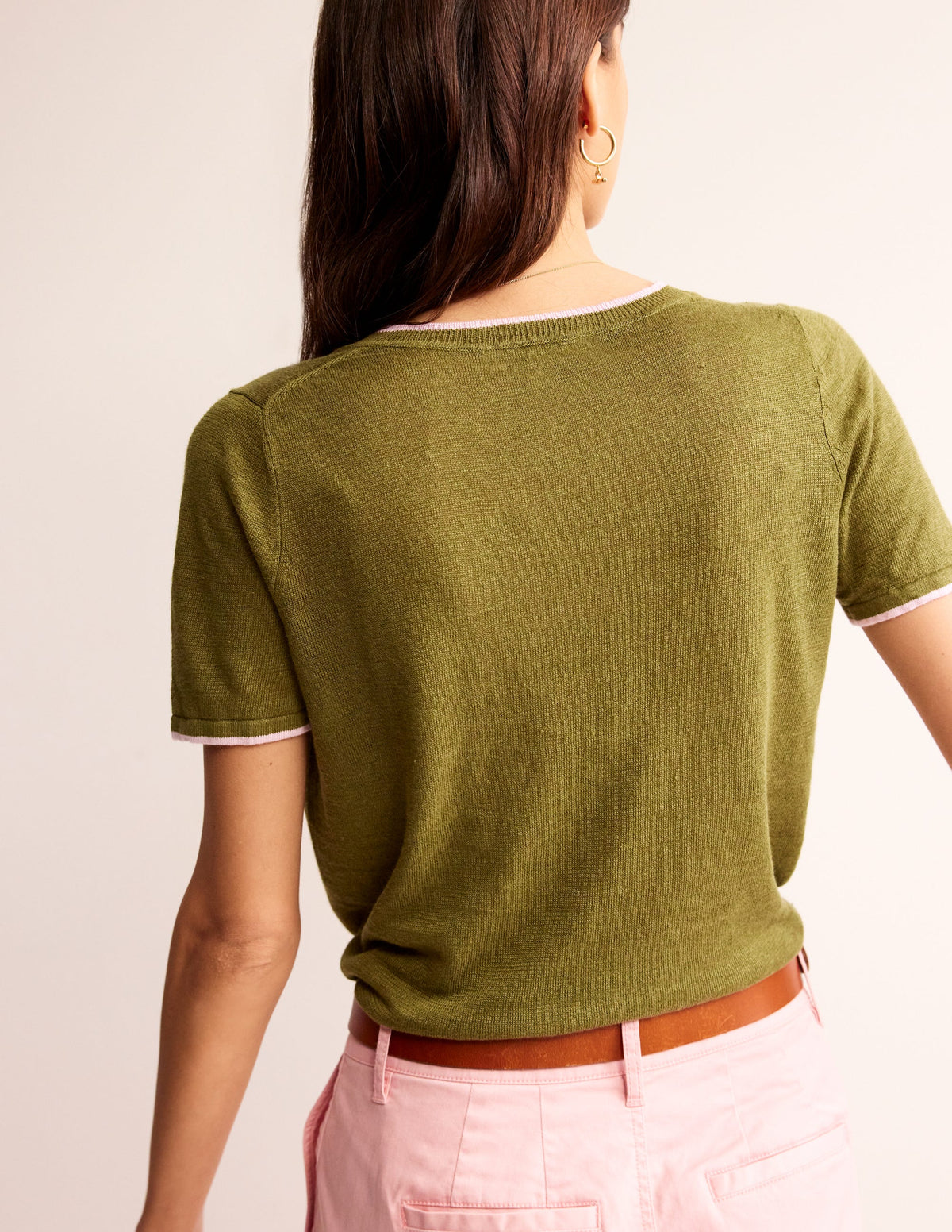 Maggie V-Neck Linen T-Shirt-Mayfly Green - Image 3