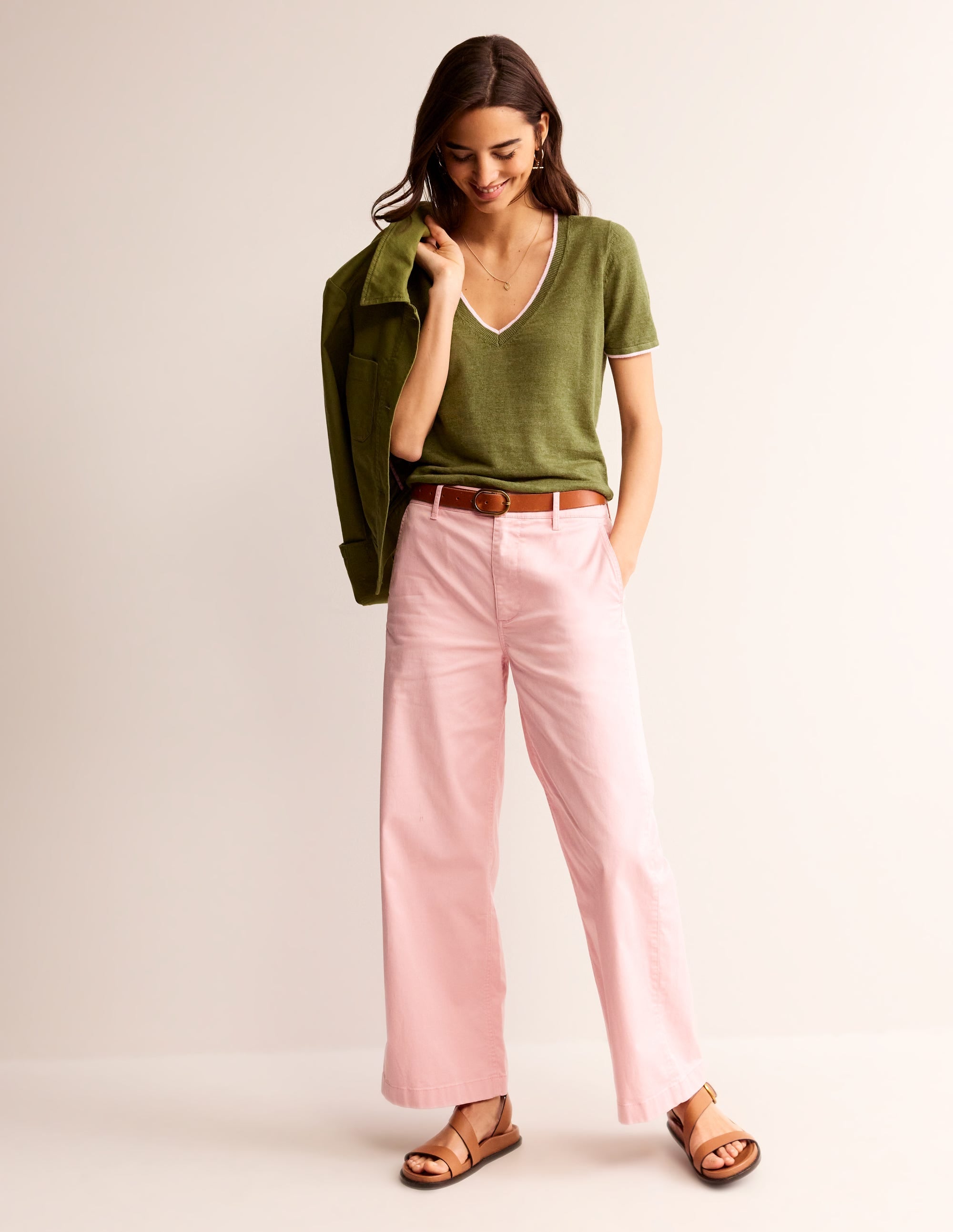 Maggie V-Neck Linen T-Shirt-Mayfly Green - Image 4