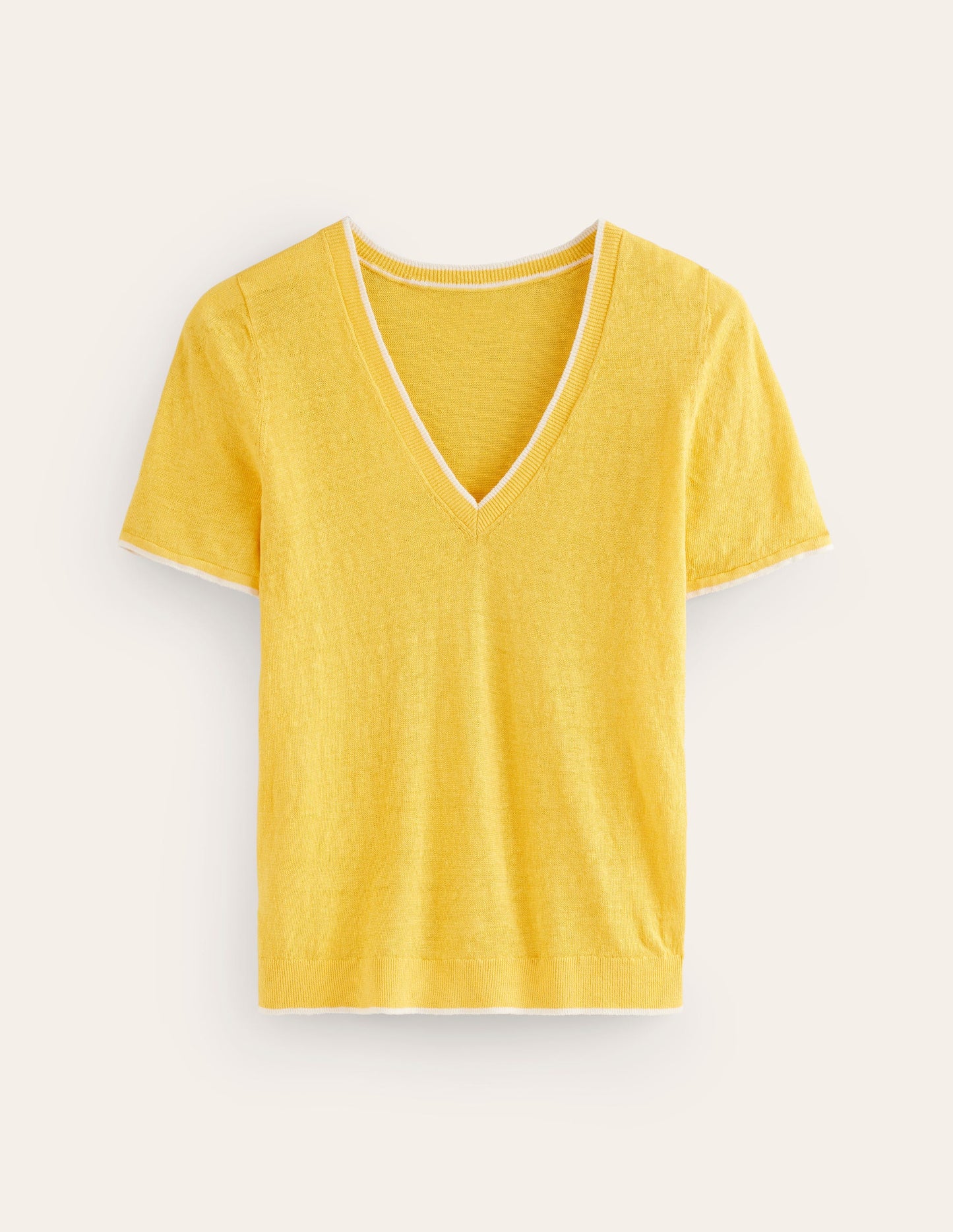 Maggie V-Neck Linen T-Shirt-Daffodil Yellow