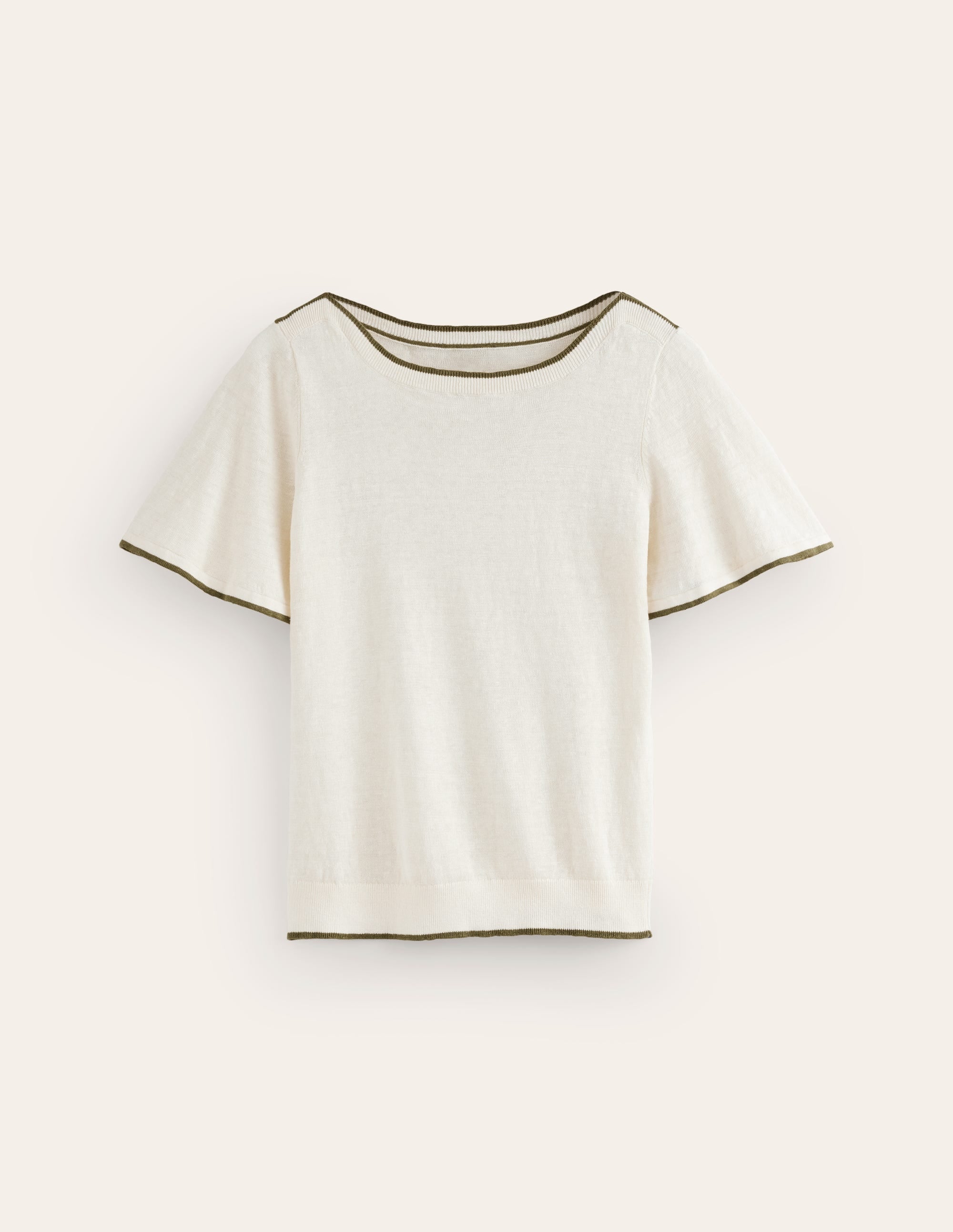 Maggie Boat Neck Linen T-Shirt-Warm Ivory - Image 5
