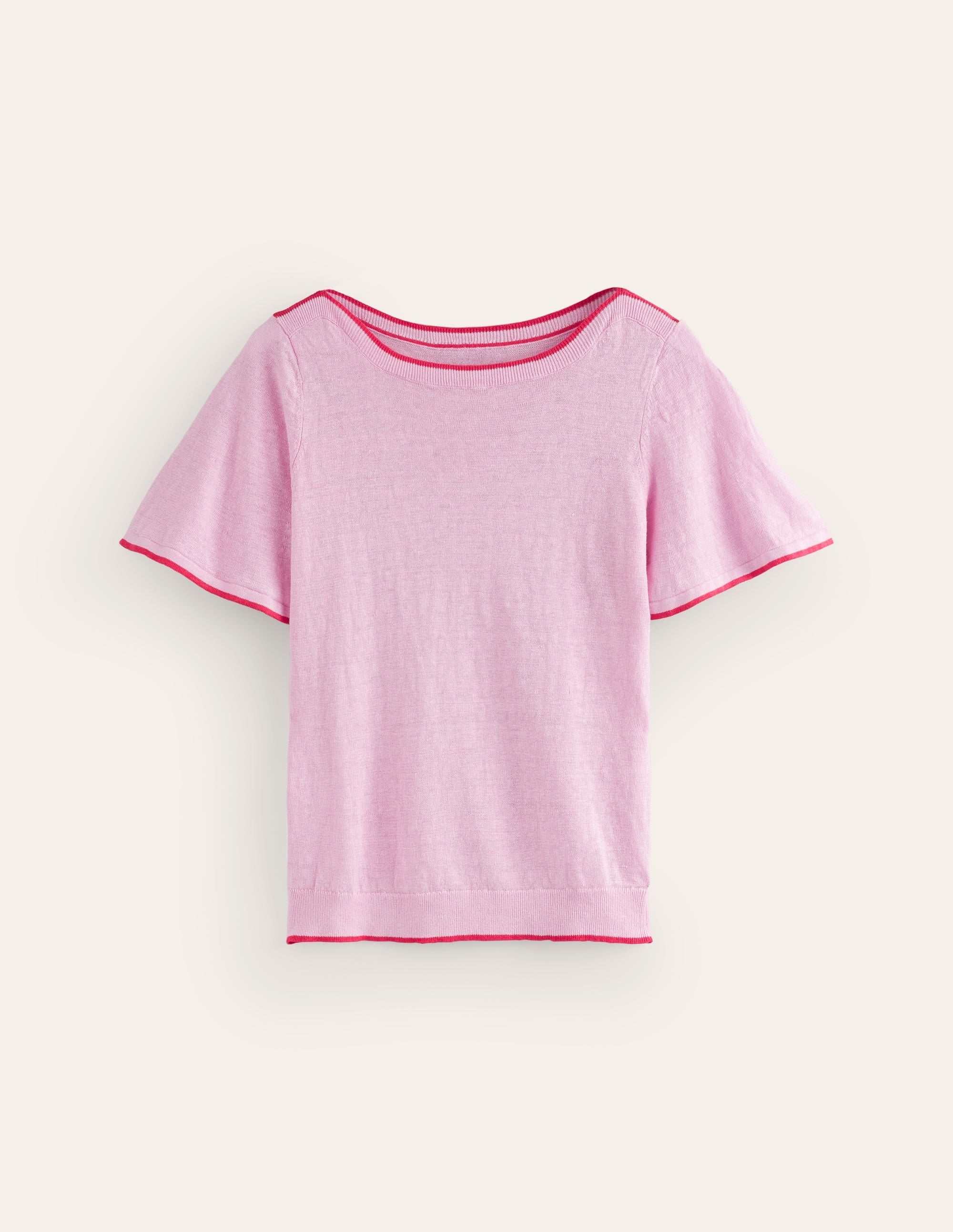 Maggie Boat Neck Linen T-Shirt-Soft Peony Pink - Image 5