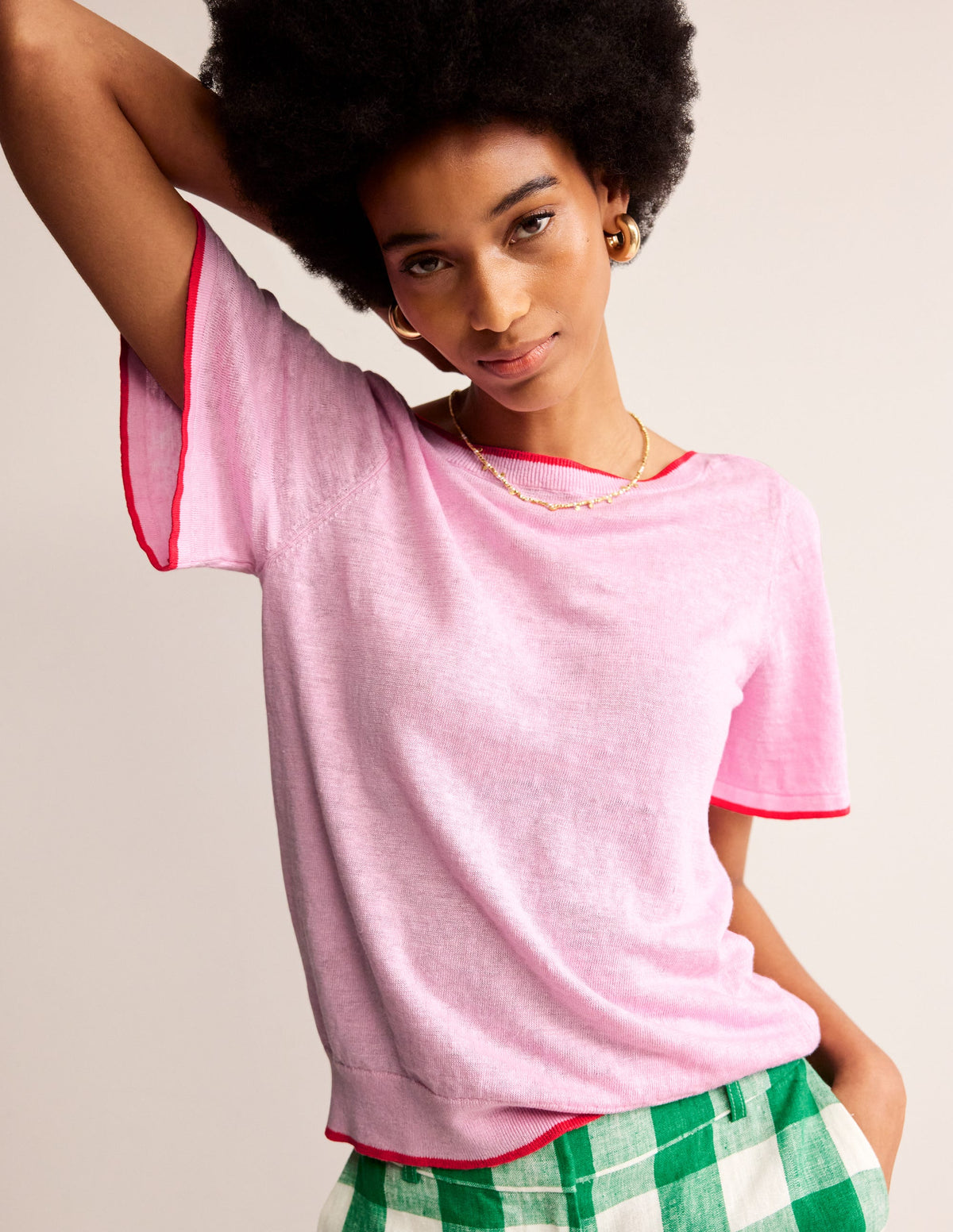 Maggie Boat Neck Linen T-Shirt-Soft Peony Pink-1