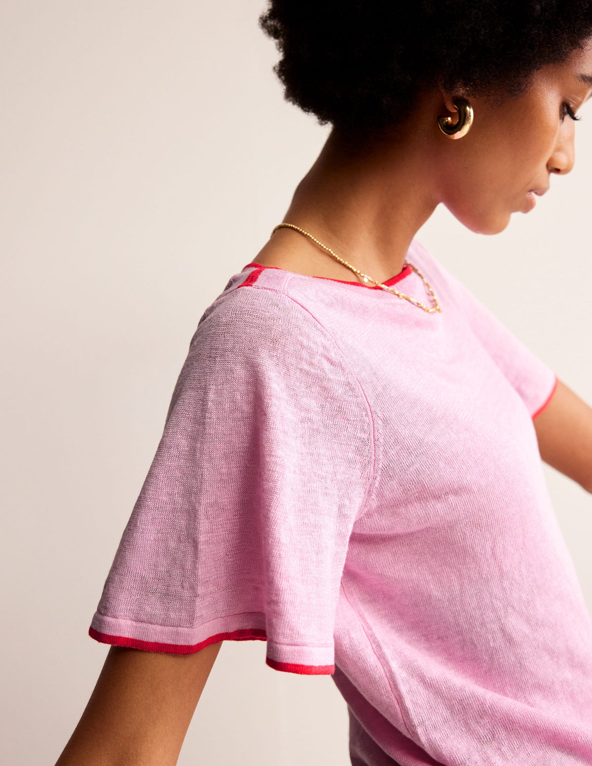 Maggie Boat Neck Linen T-Shirt-Soft Peony Pink - Image 2