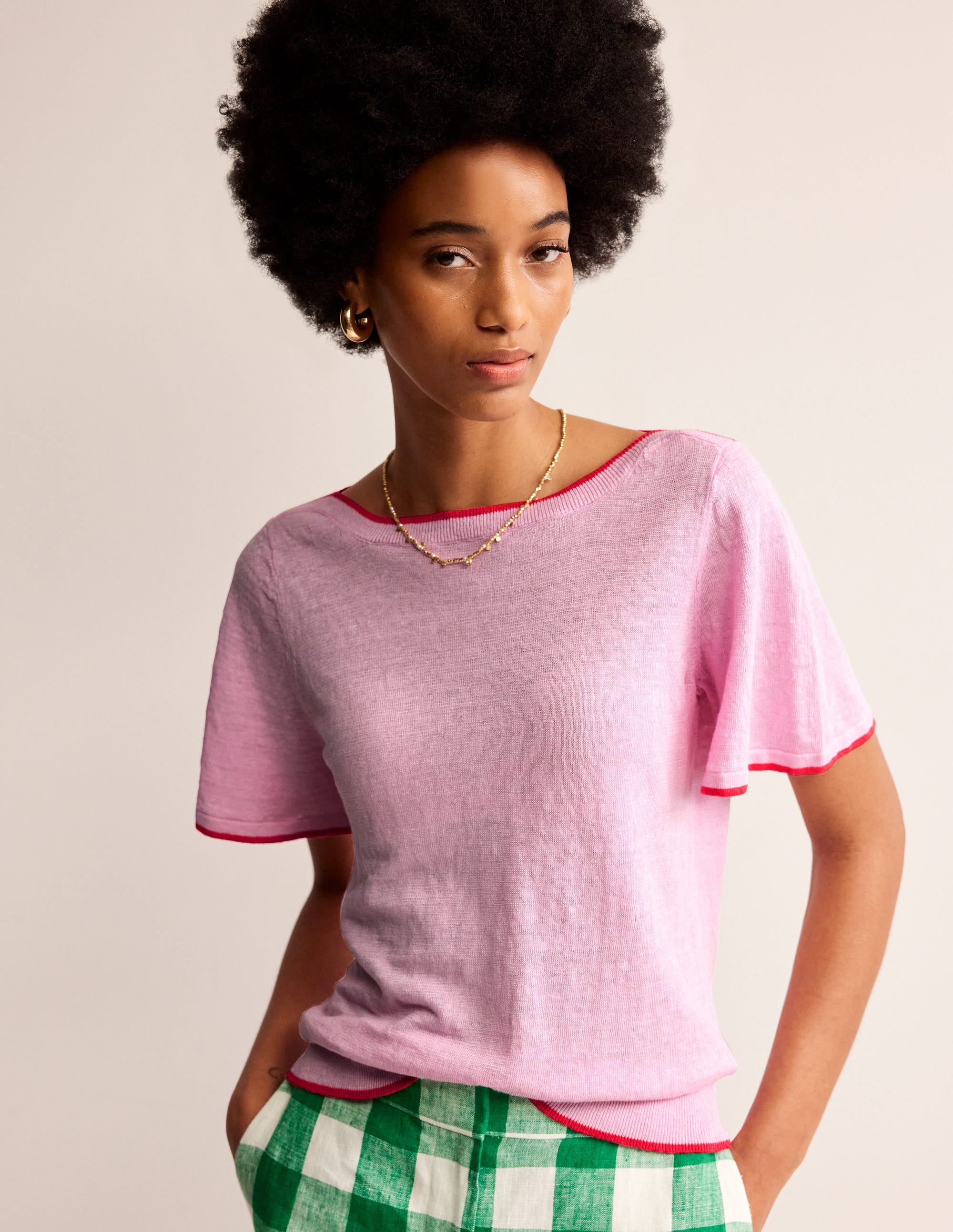 Maggie Boat Neck Linen T-Shirt-Soft Peony Pink - Image 4