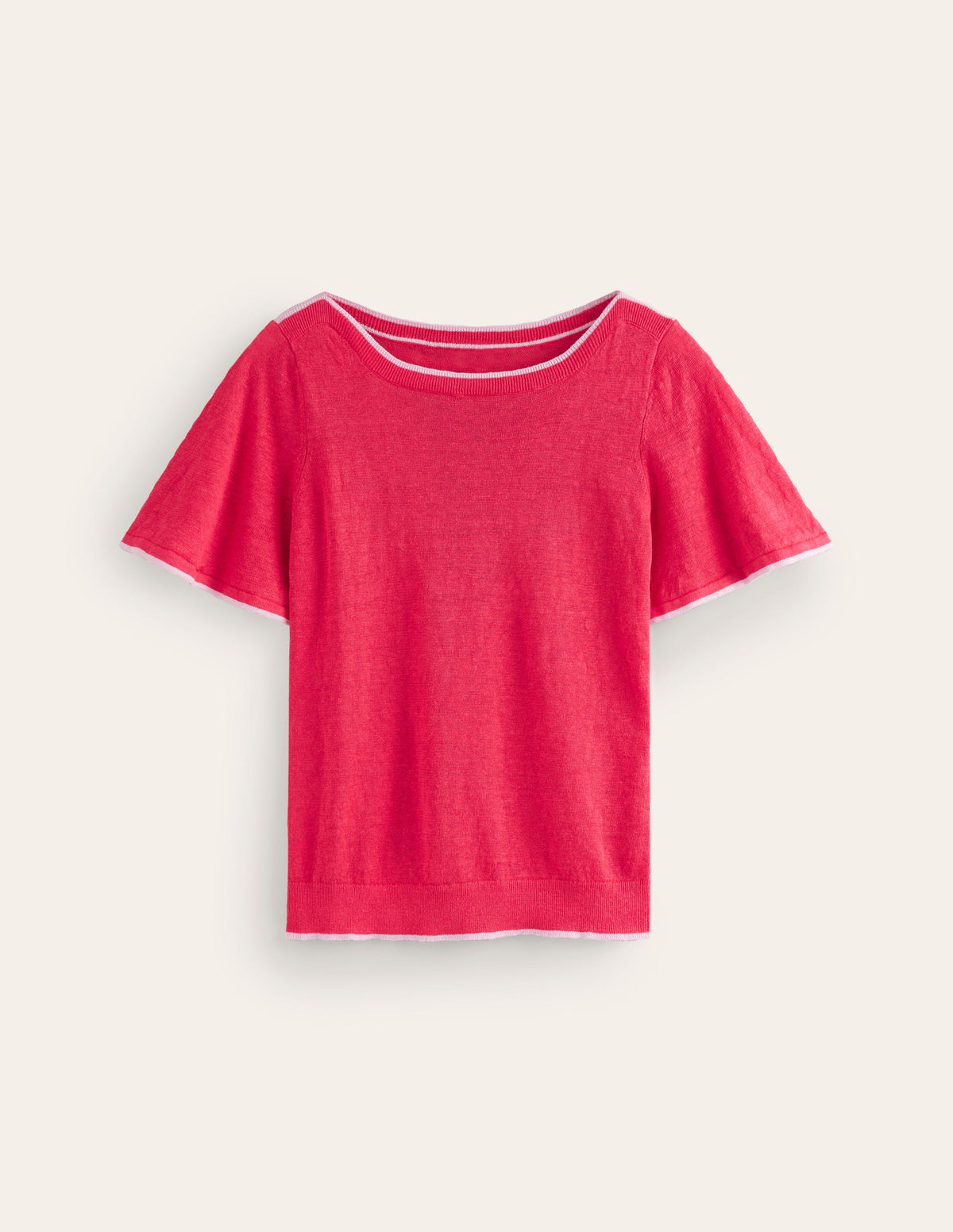 Maggie Boat Neck Linen T-Shirt-Bright Coral - Image 5