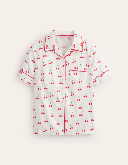 Short Sleeve Pyjama Top-Ivory, Cherry Vine-5