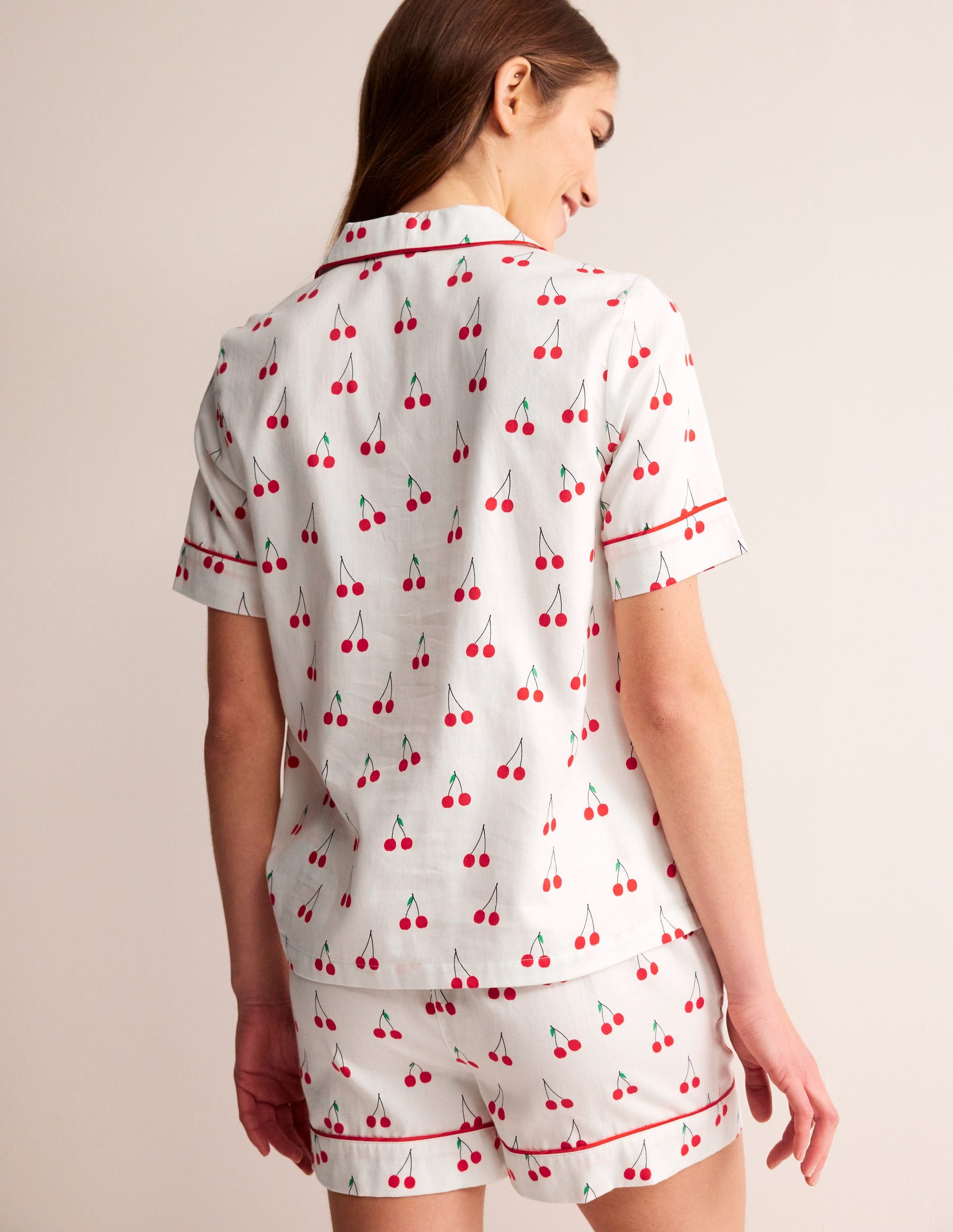 Short Sleeve Pyjama Top-Ivory, Cherry Vine-3