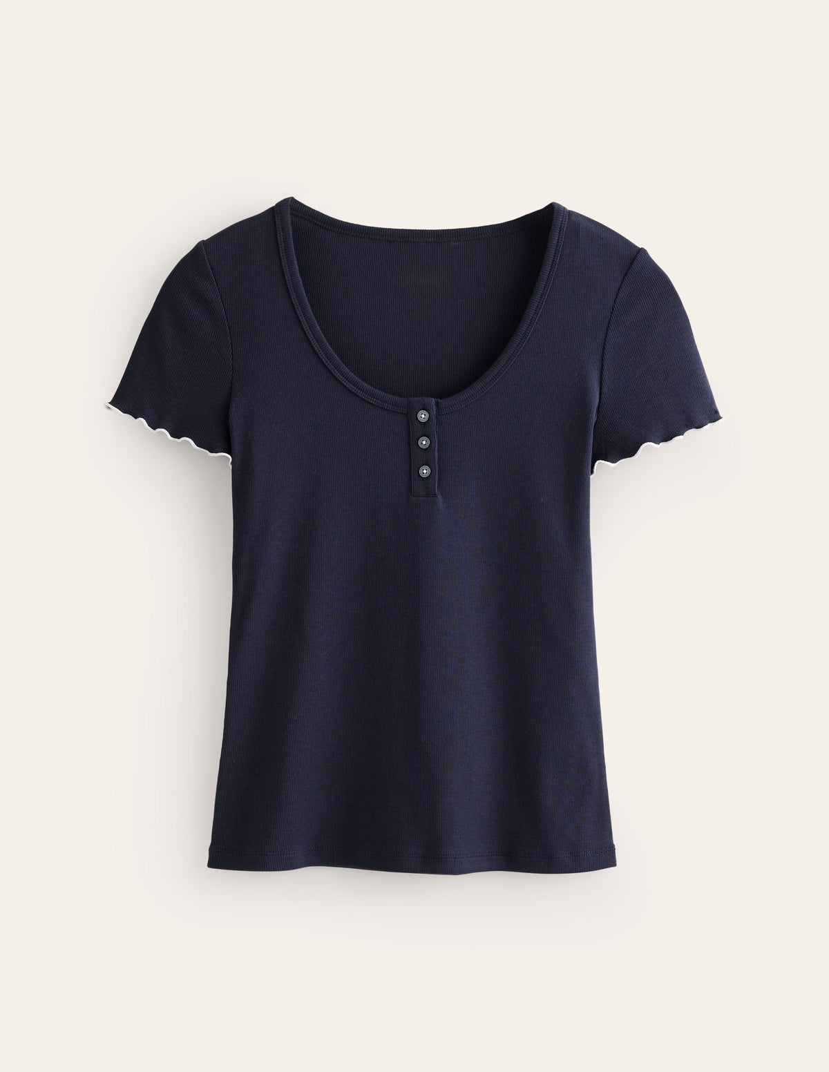 Lettuce Hem Scoop Neck PJ Top-Navy-5