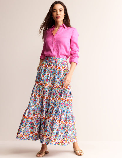 Lorna Tiered Maxi Skirt-Multi, Flora Stamp