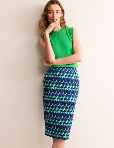 Printed Pencil Skirt-Surf The Web, Illusion