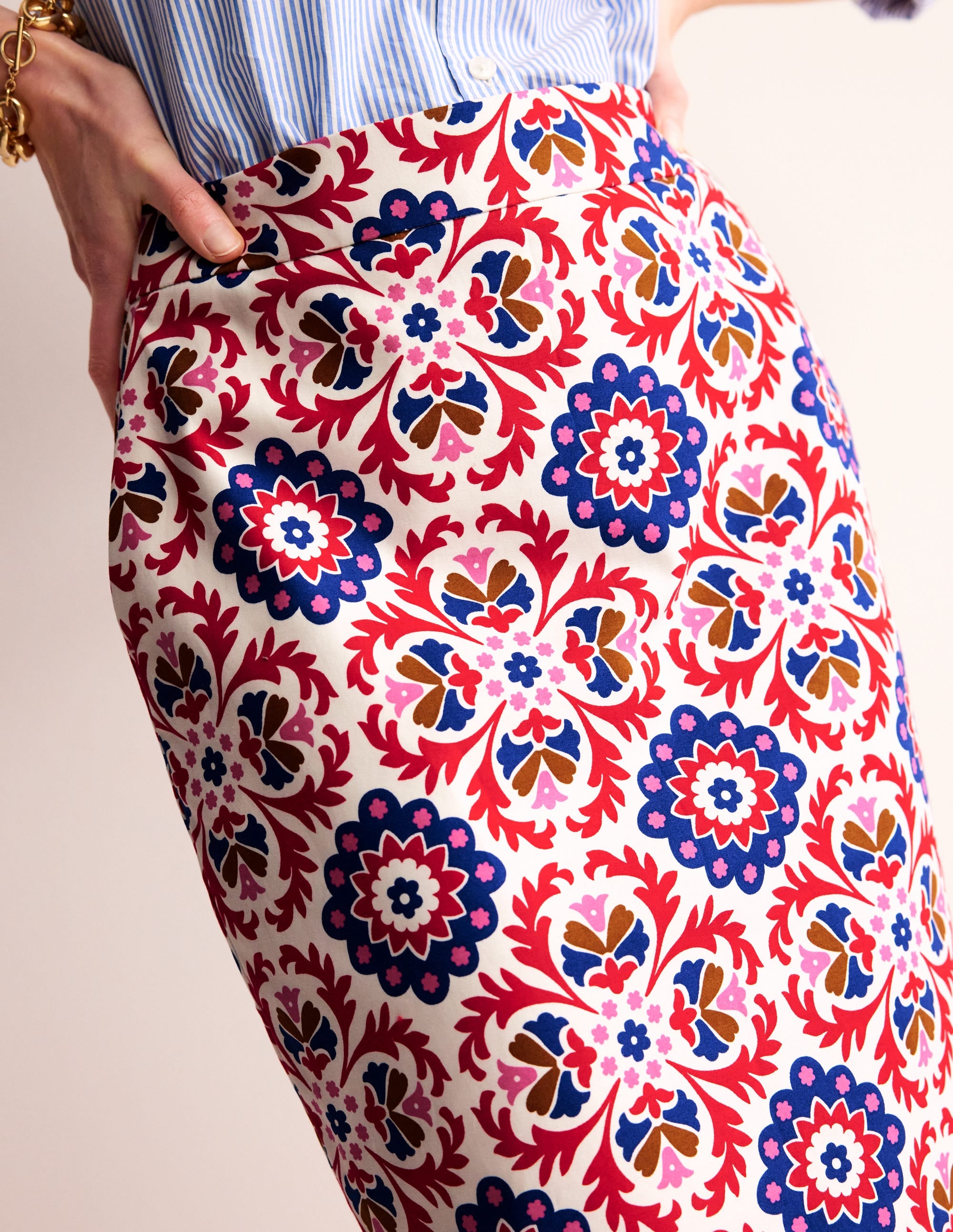 Printed Pencil Skirt-Rubicondo, Mosaic Bloom - Image 2