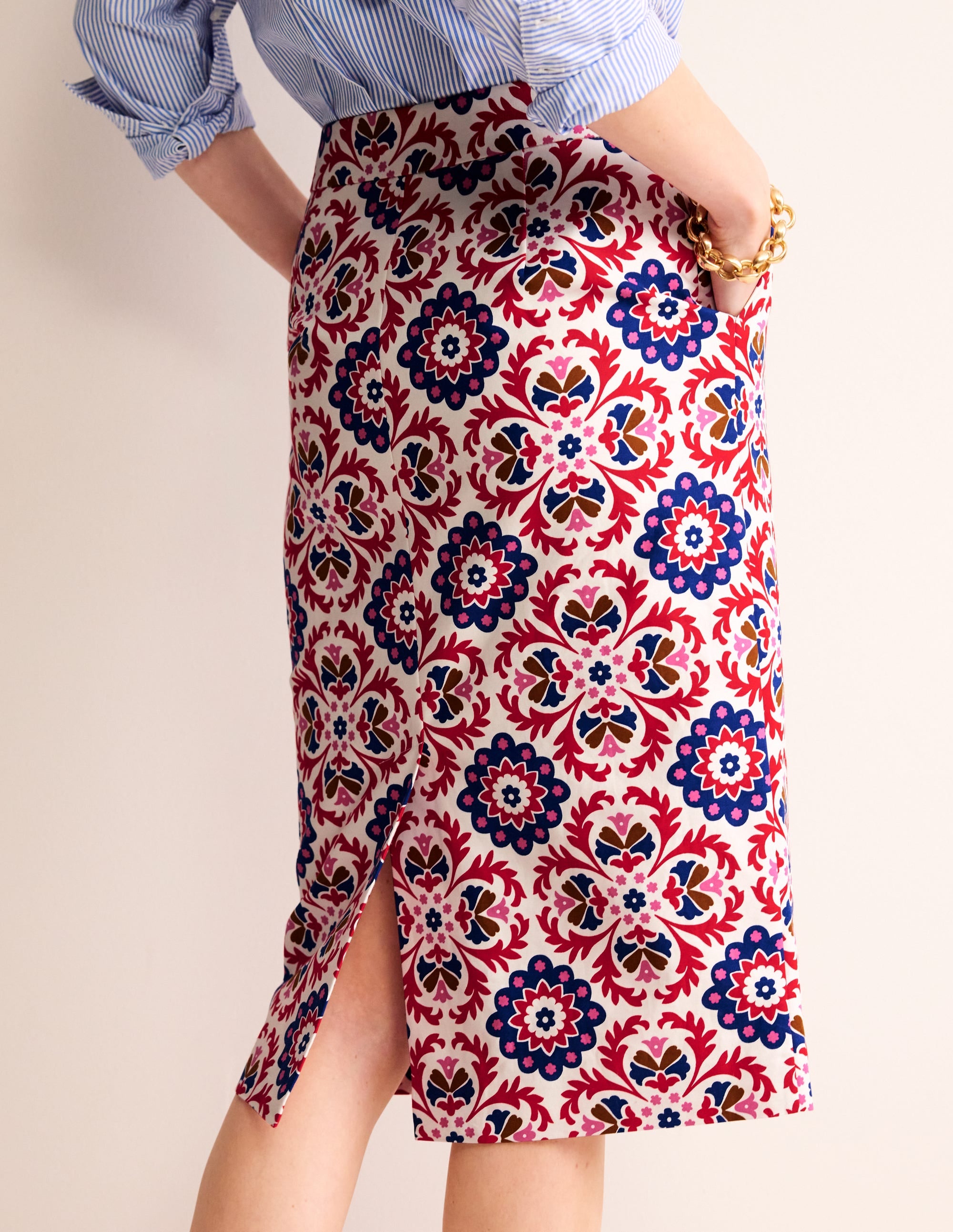 Printed Pencil Skirt-Rubicondo, Mosaic Bloom - Image 3