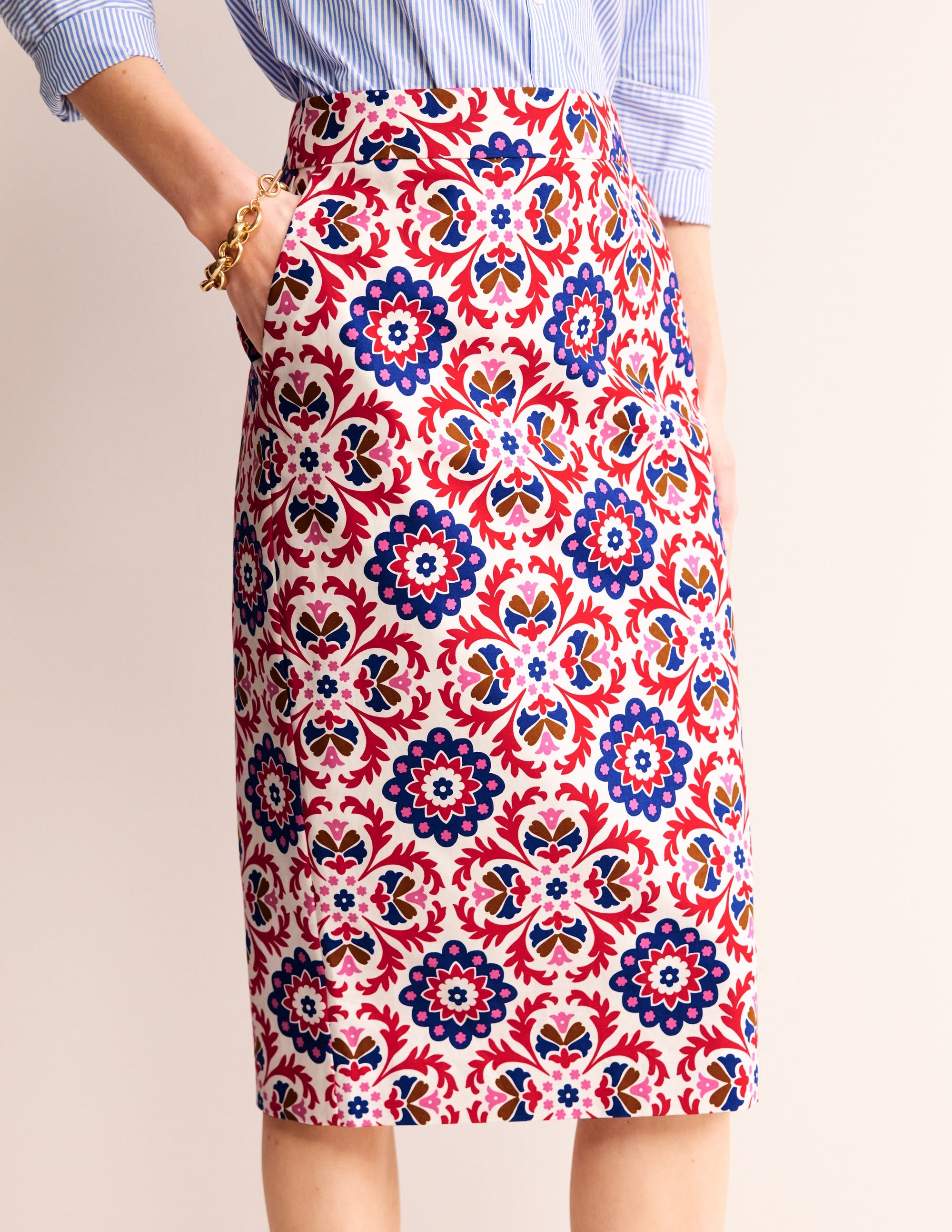 Printed Pencil Skirt-Rubicondo, Mosaic Bloom - Image 4