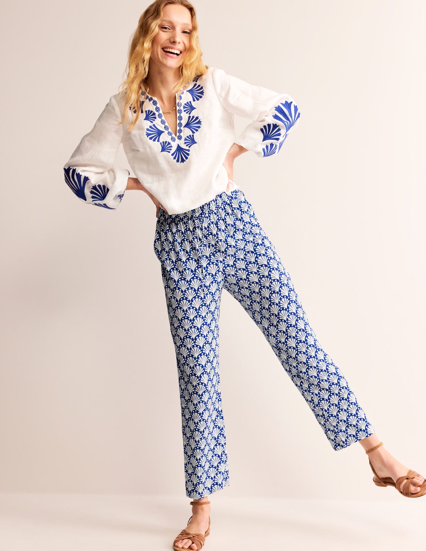 Crinkle Tapered Pants-Surf the Web and Ivory, Shells