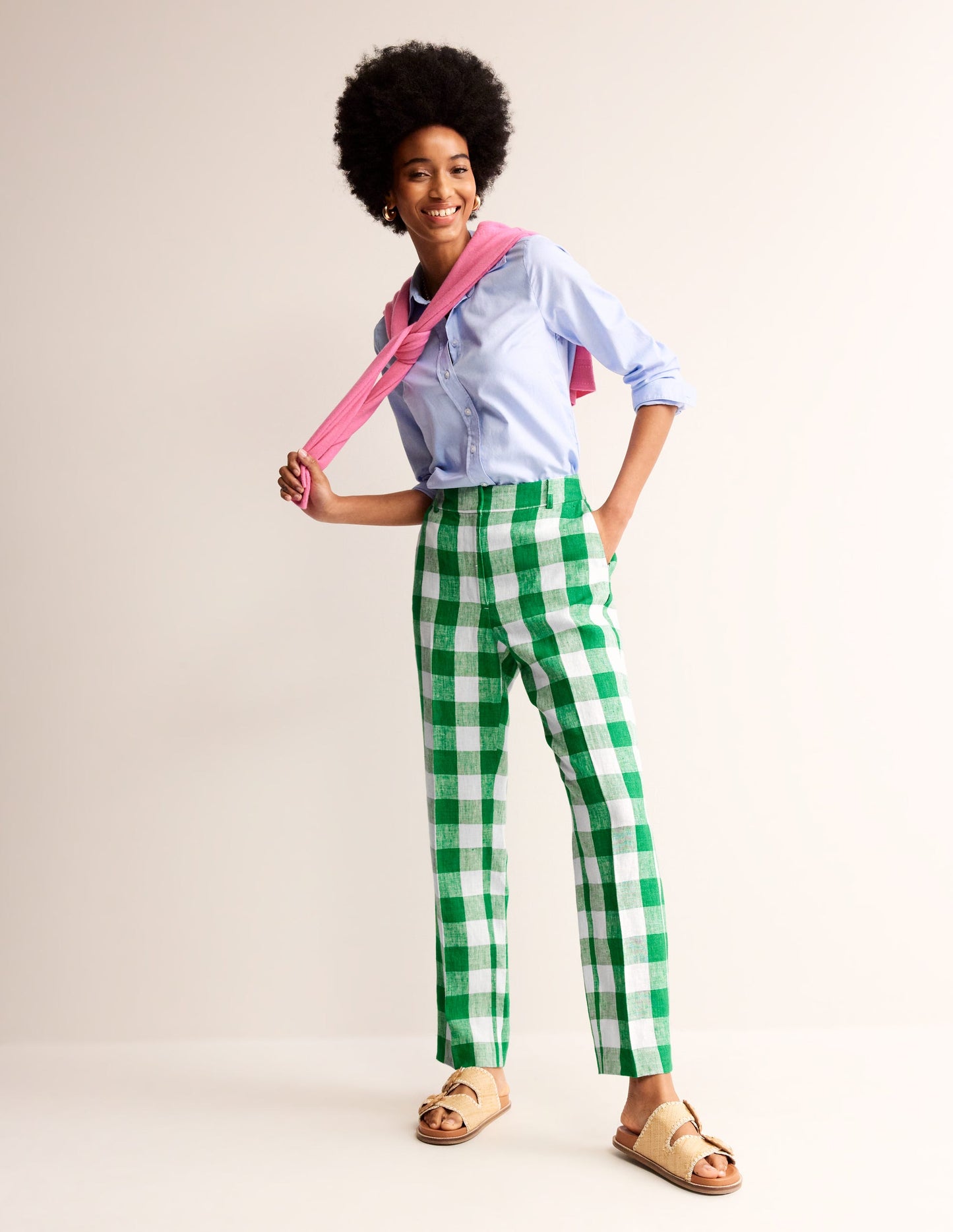 Kew Linen Pants-Green Tambourine Gingham