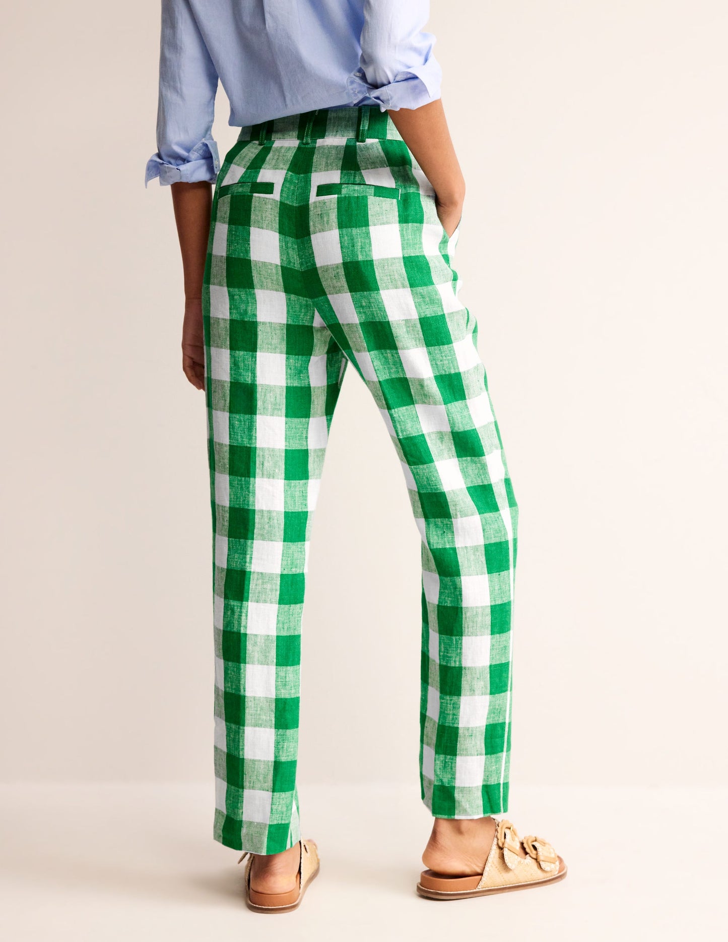 Kew Linen Pants-Green Tambourine Gingham