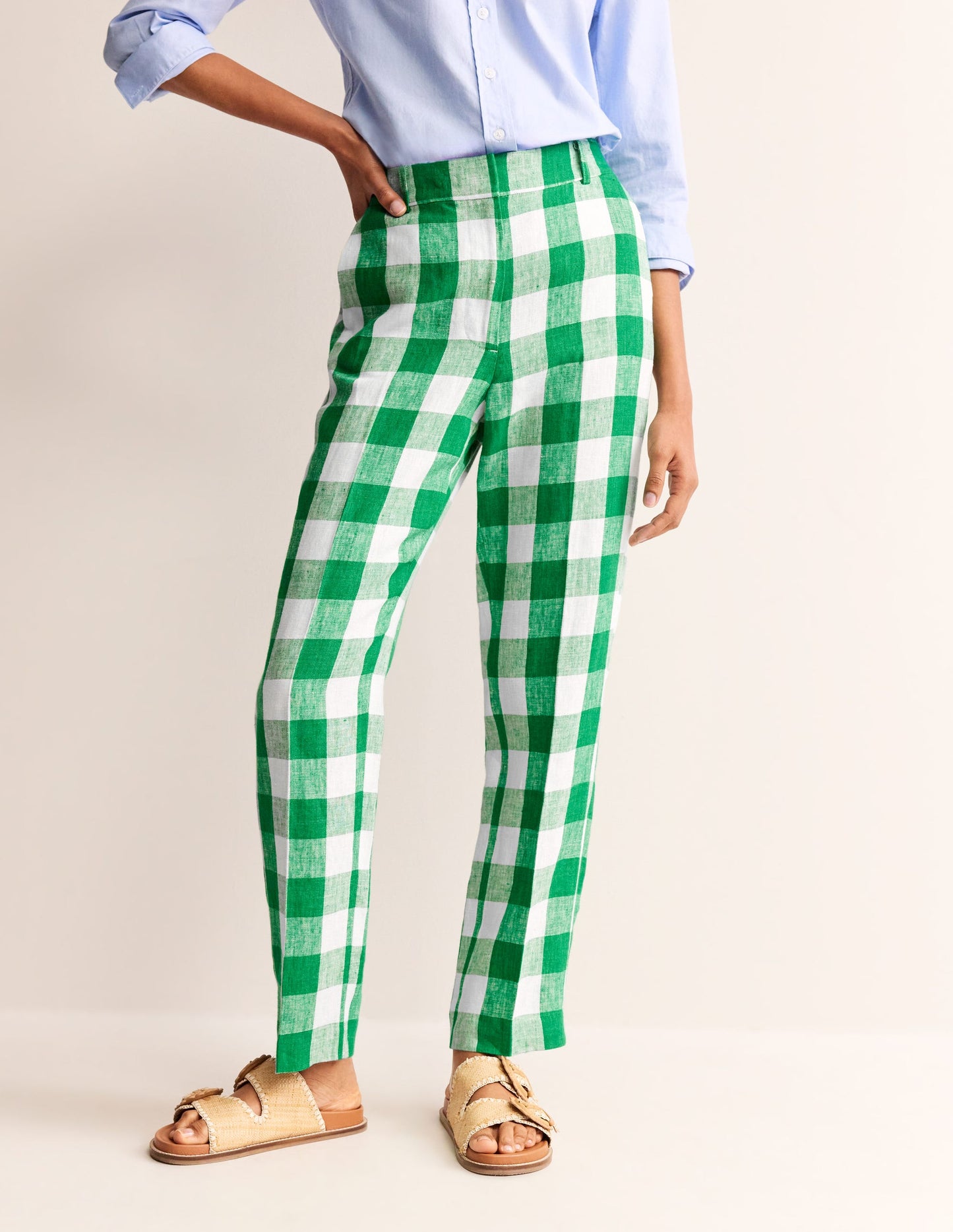 Kew Linen Pants-Green Tambourine Gingham