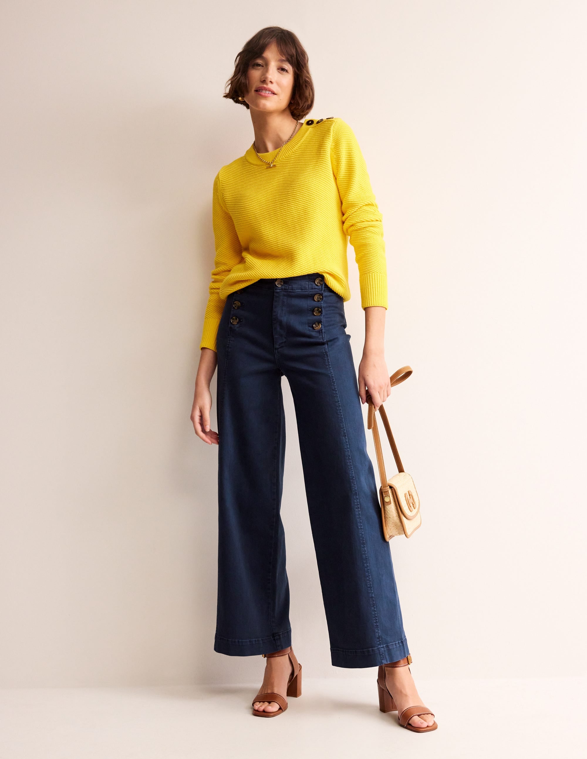 Sailor Wide Leg Pants-Navy - Image 1