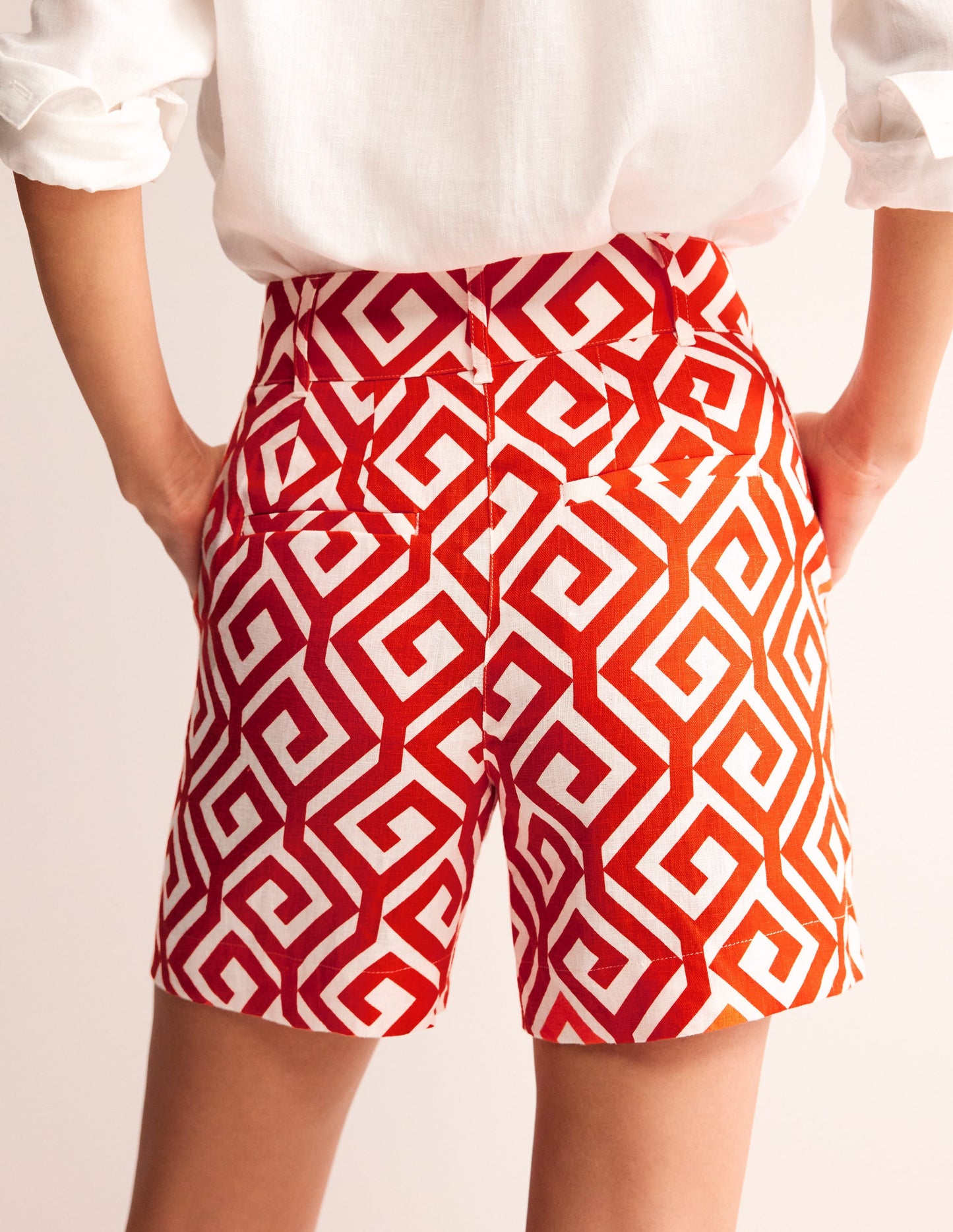 Westbourne Linen Shorts-Flame Scarlet, Maze