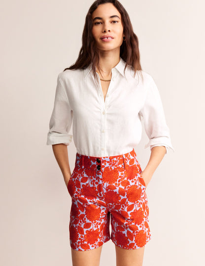 Westbourne Linen Shorts-Firecracker, Gardenia Swirl