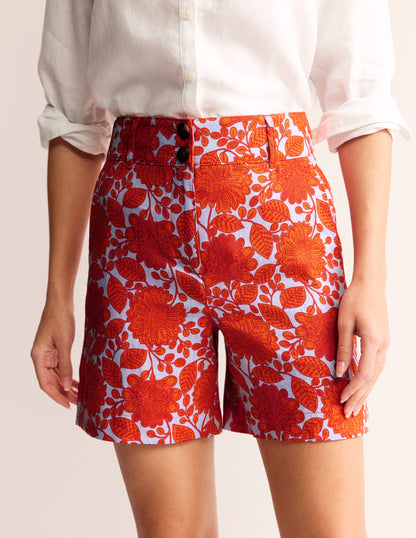 Westbourne Linen Shorts-Firecracker, Gardenia Swirl