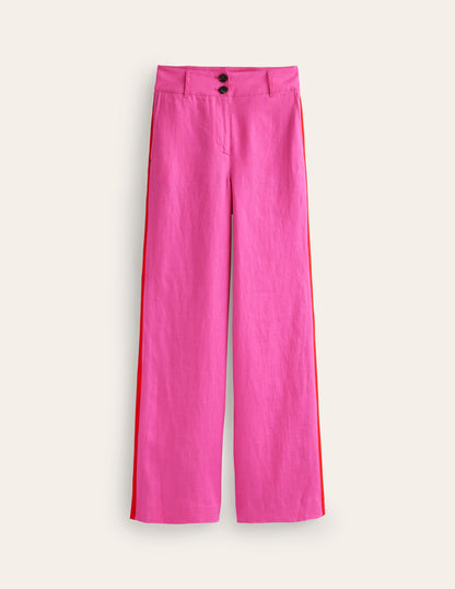 Westbourne Linen Pants-Pop Pansy, Red Side Stripe