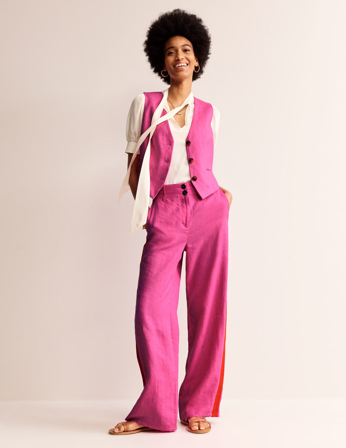 Westbourne Linen Pants-Pop Pansy, Red Side Stripe - Image 1