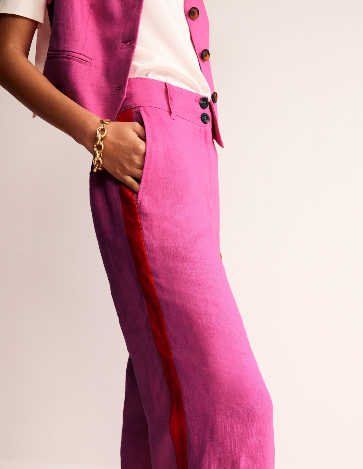 Westbourne Linen Pants-Pop Pansy, Red Side Stripe - Image 2