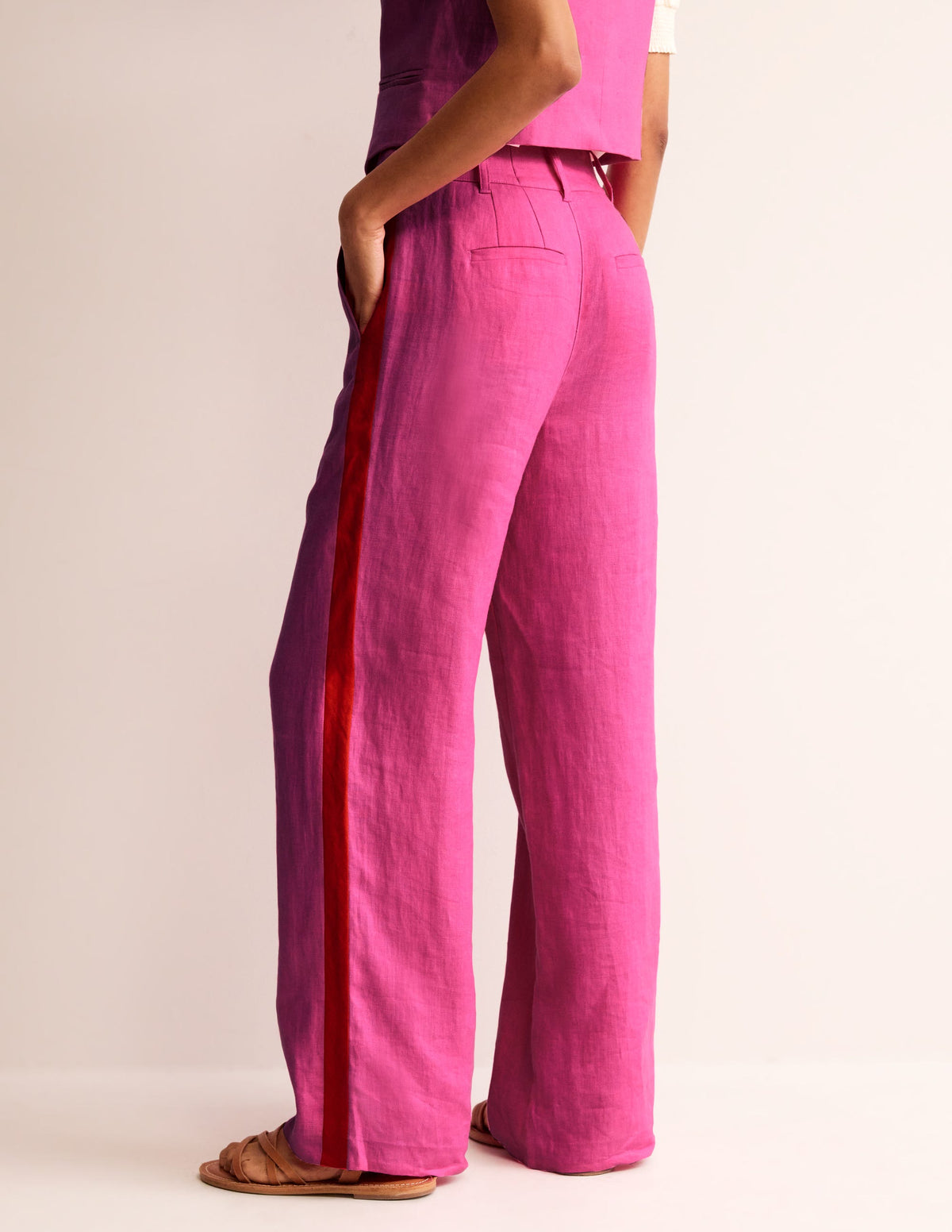 Westbourne Linen Pants-Pop Pansy, Red Side Stripe - Image 3