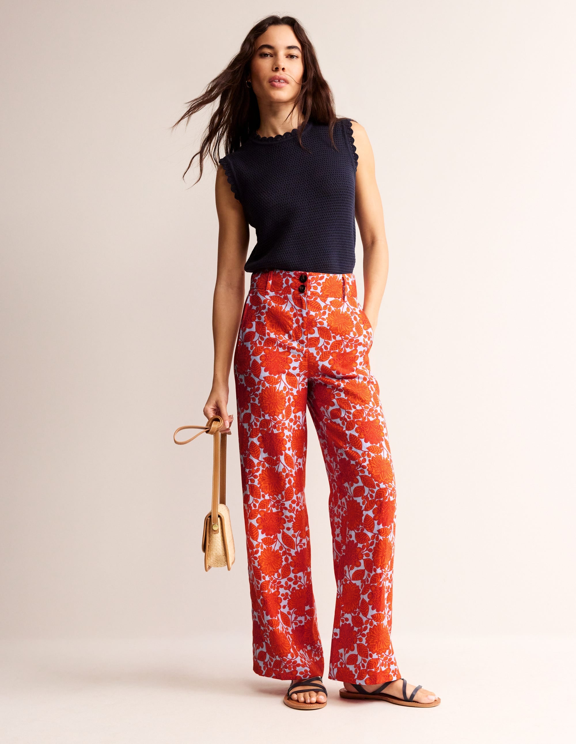 Westbourne Linen Pants-Firecracker, Gardenia Swirl - Image 1