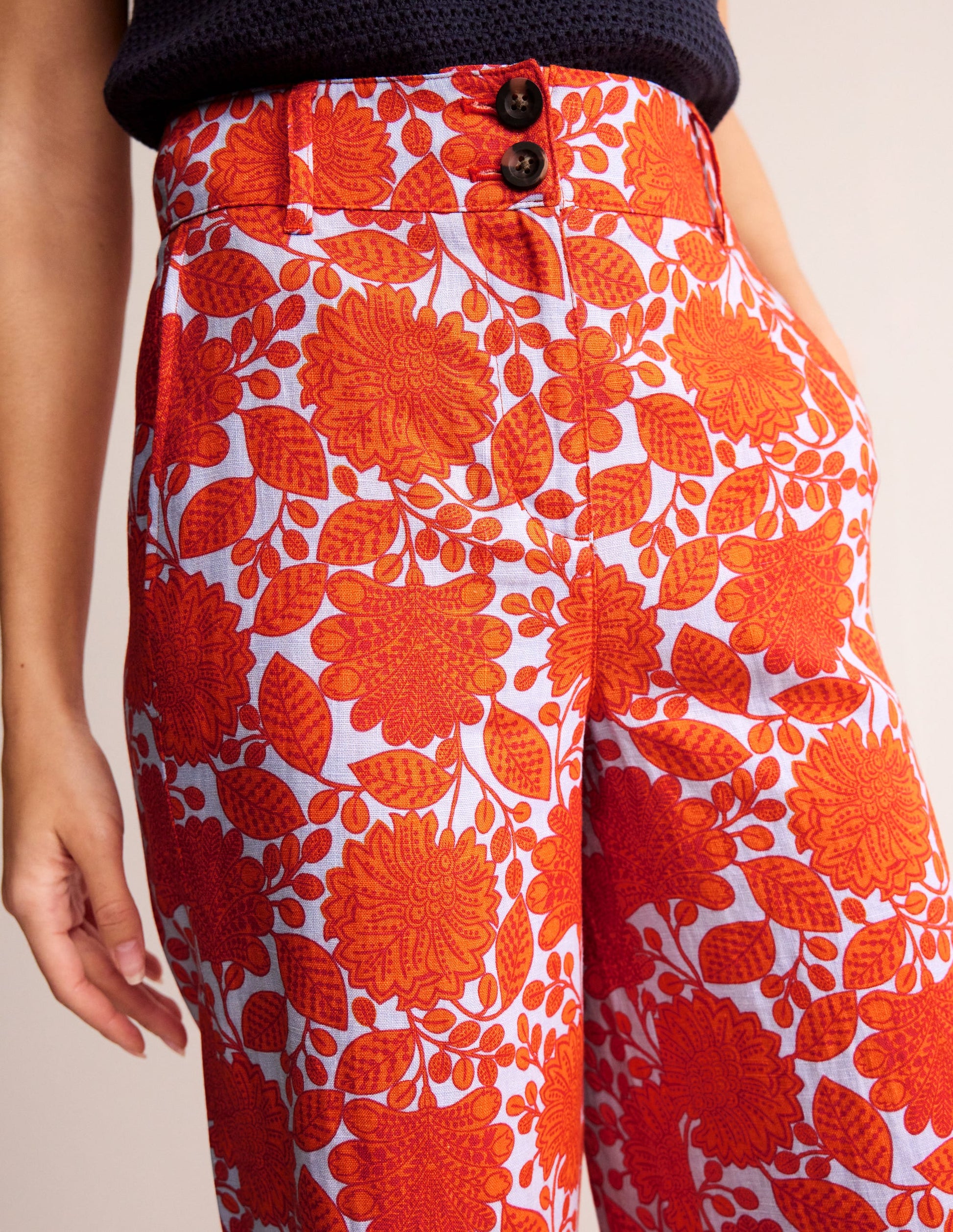 Westbourne Linen Pants-Firecracker, Gardenia Swirl-2