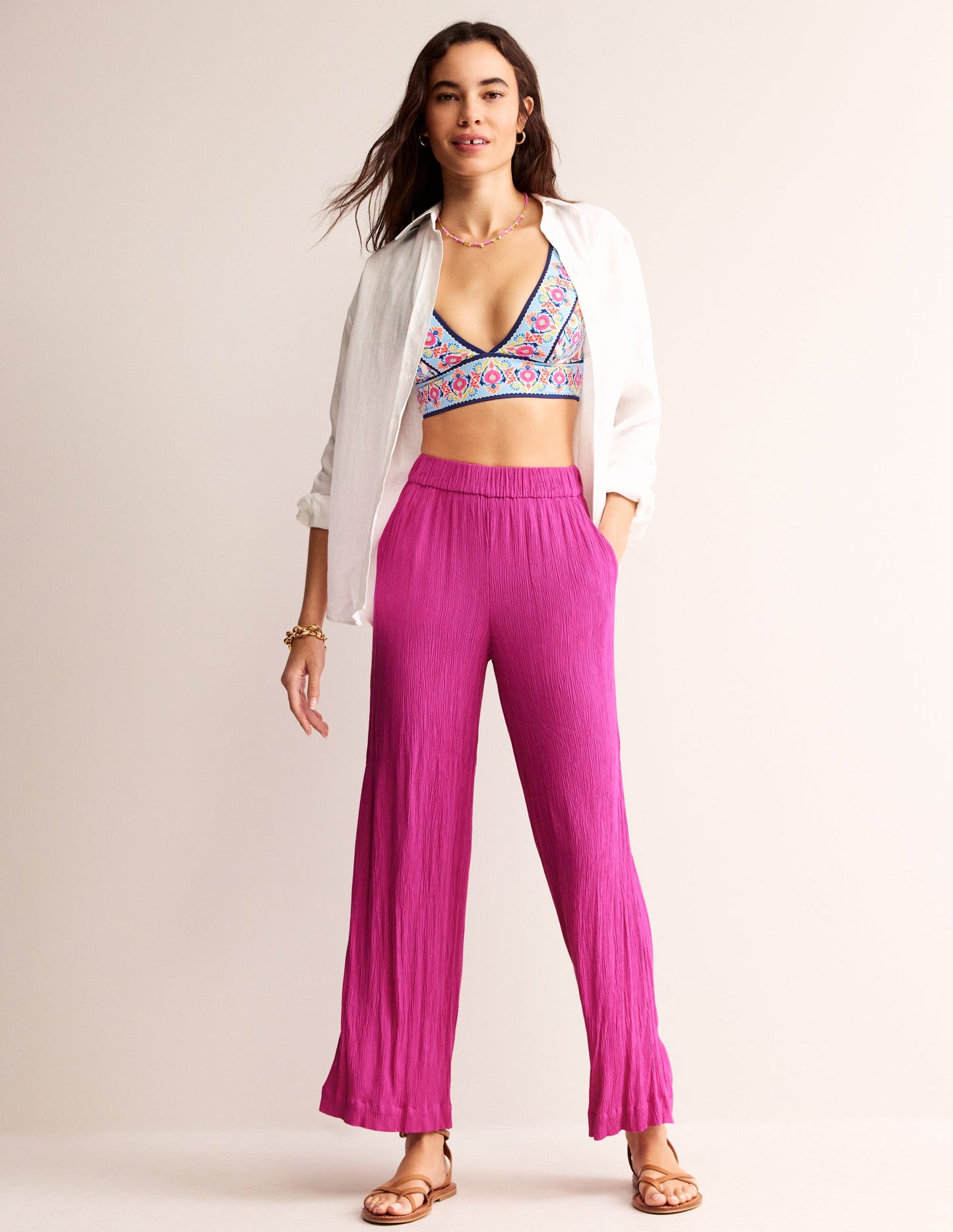 Crinkle Wide Pants-Phlox Pink