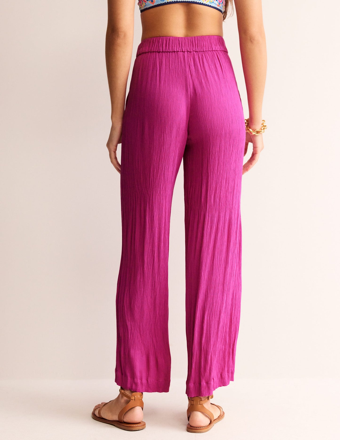 Crinkle Wide Pants-Phlox Pink