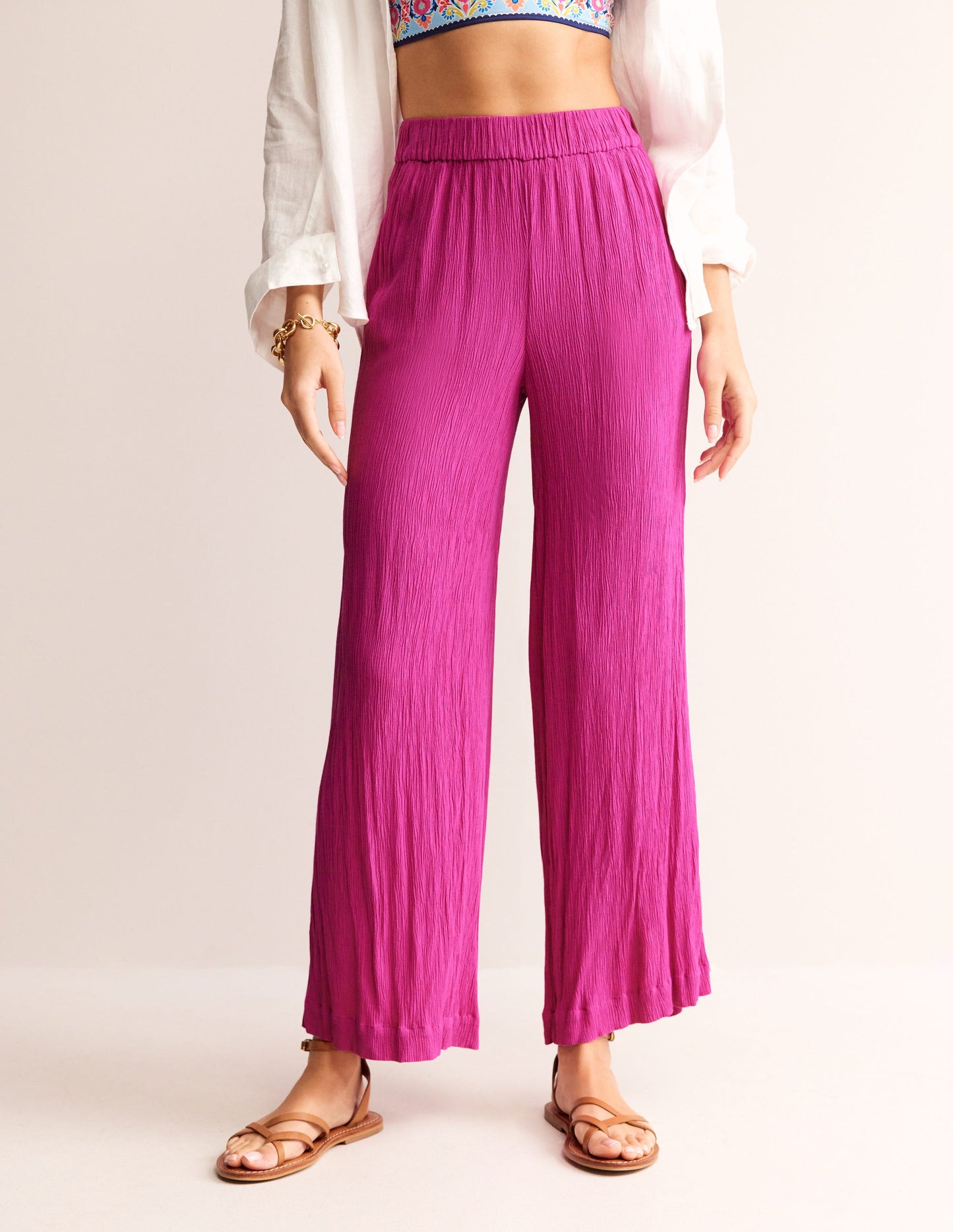 Crinkle Wide Pants-Phlox Pink