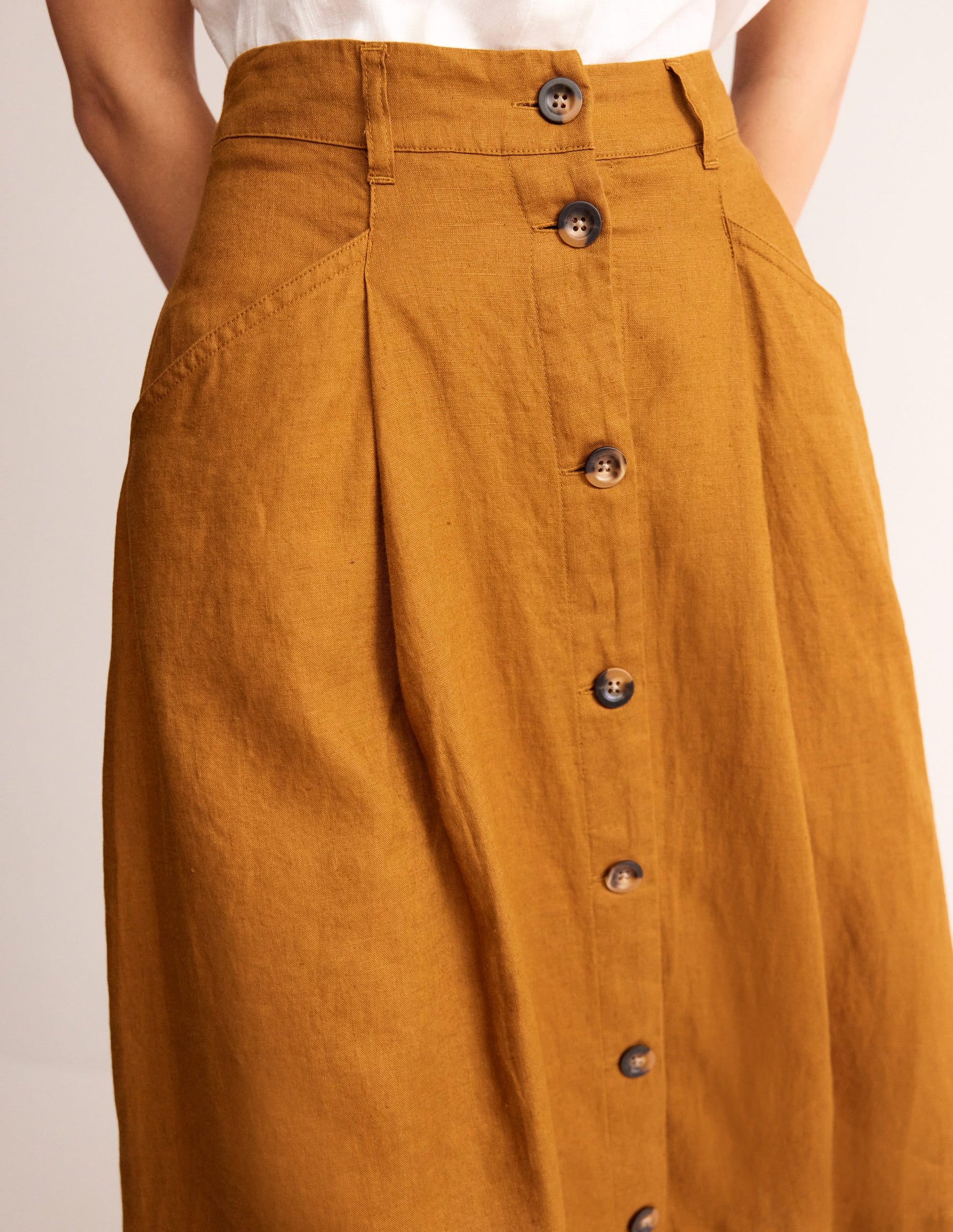 Petra Linen Midi Skirt-Bronze Brown-2