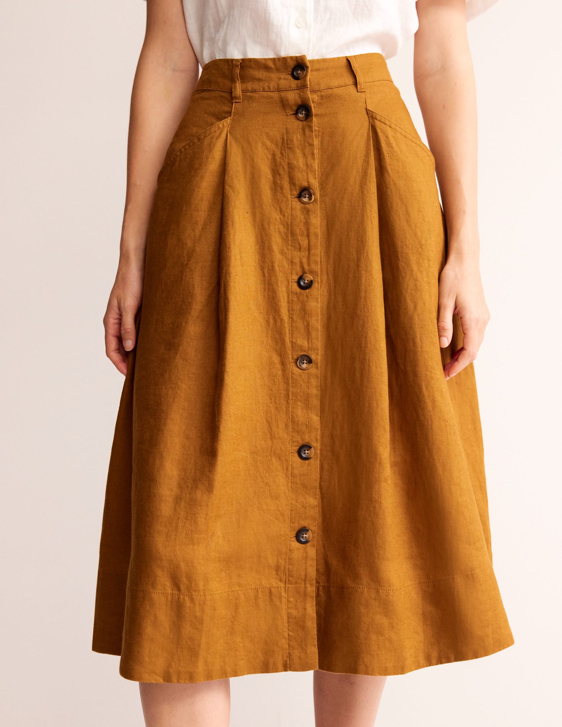 Petra Linen Midi Skirt-Bronze Brown-4