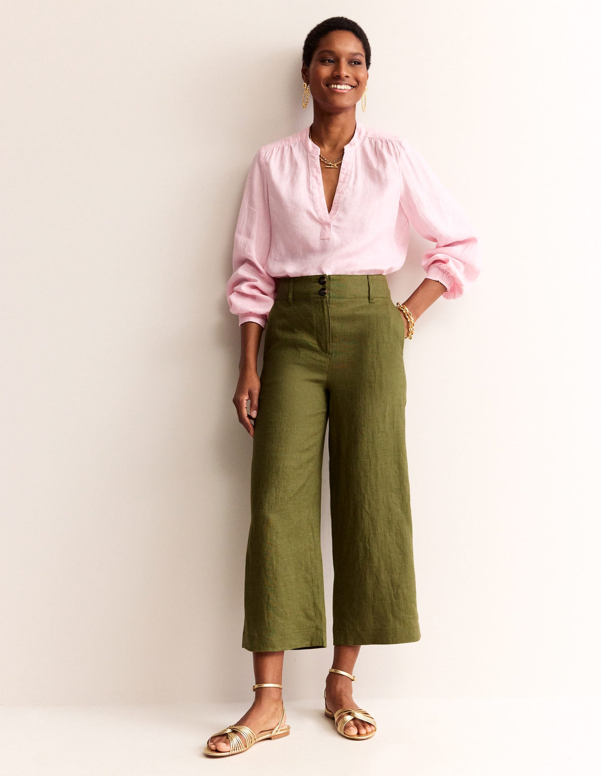 Westbourne Cropped Linen Pants-Mayfly - Image 1