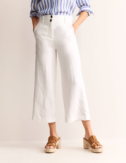 Westbourne Cropped Linen Pants-White